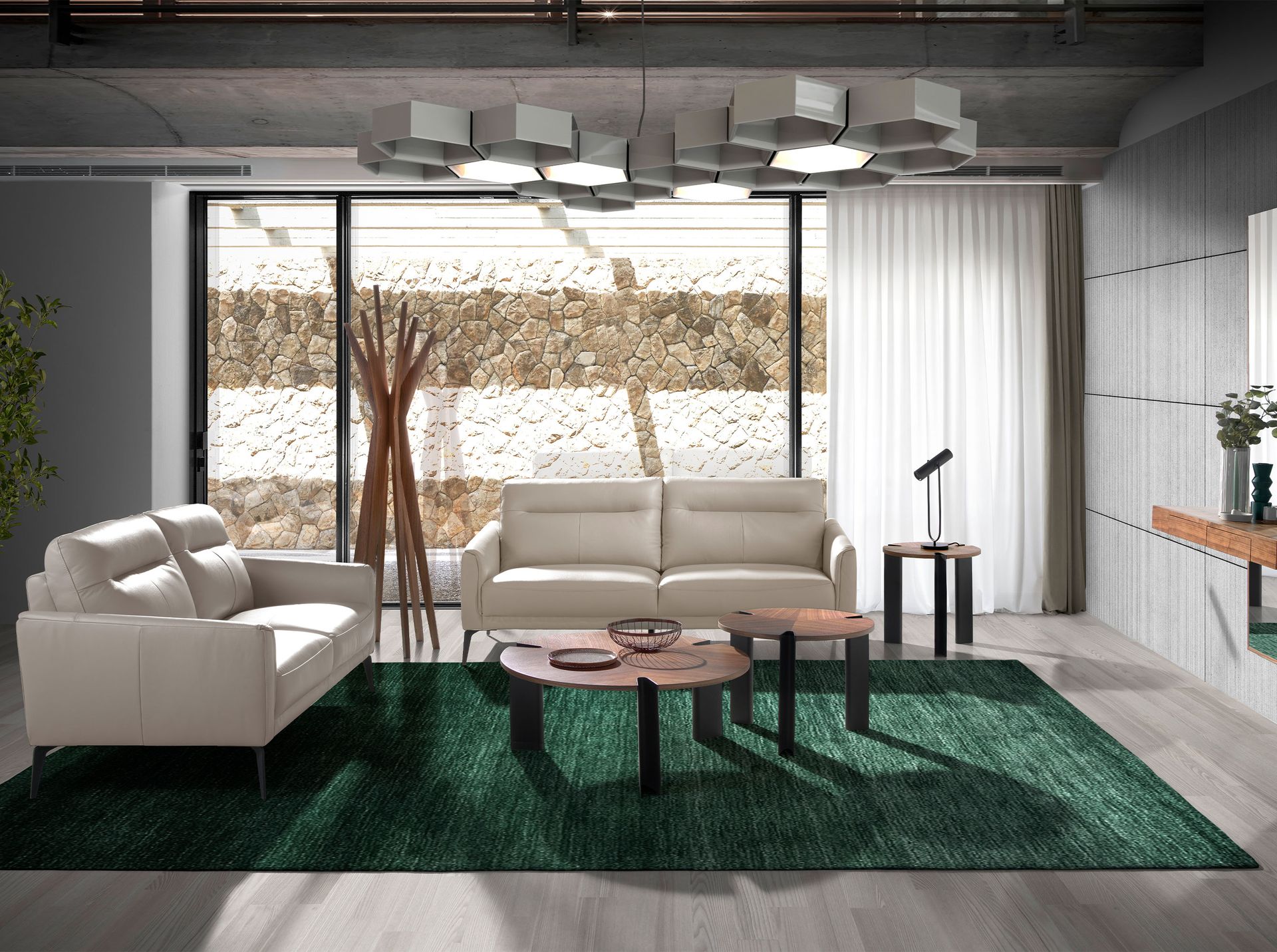 2113 Couchtisch Walnussfurnier Edelstahl Braun Ø 90cm
