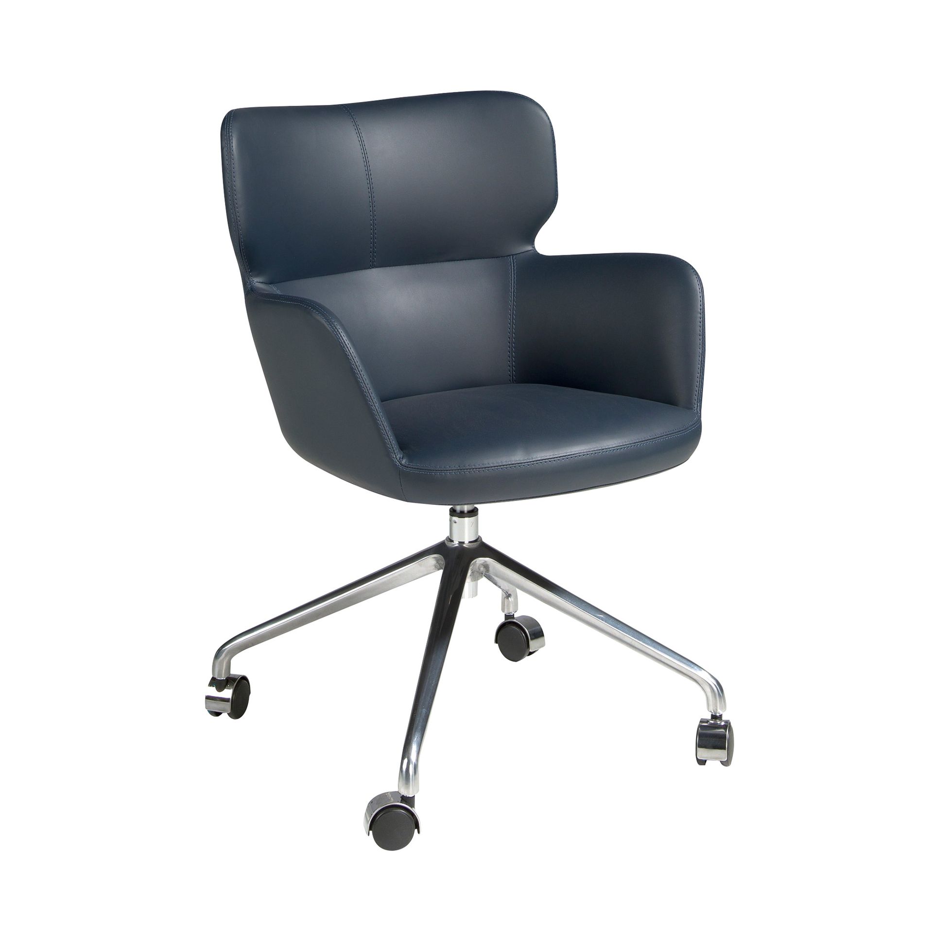 4110 Bürostuhl Drehbar Kunstleder Edelstahl Blau