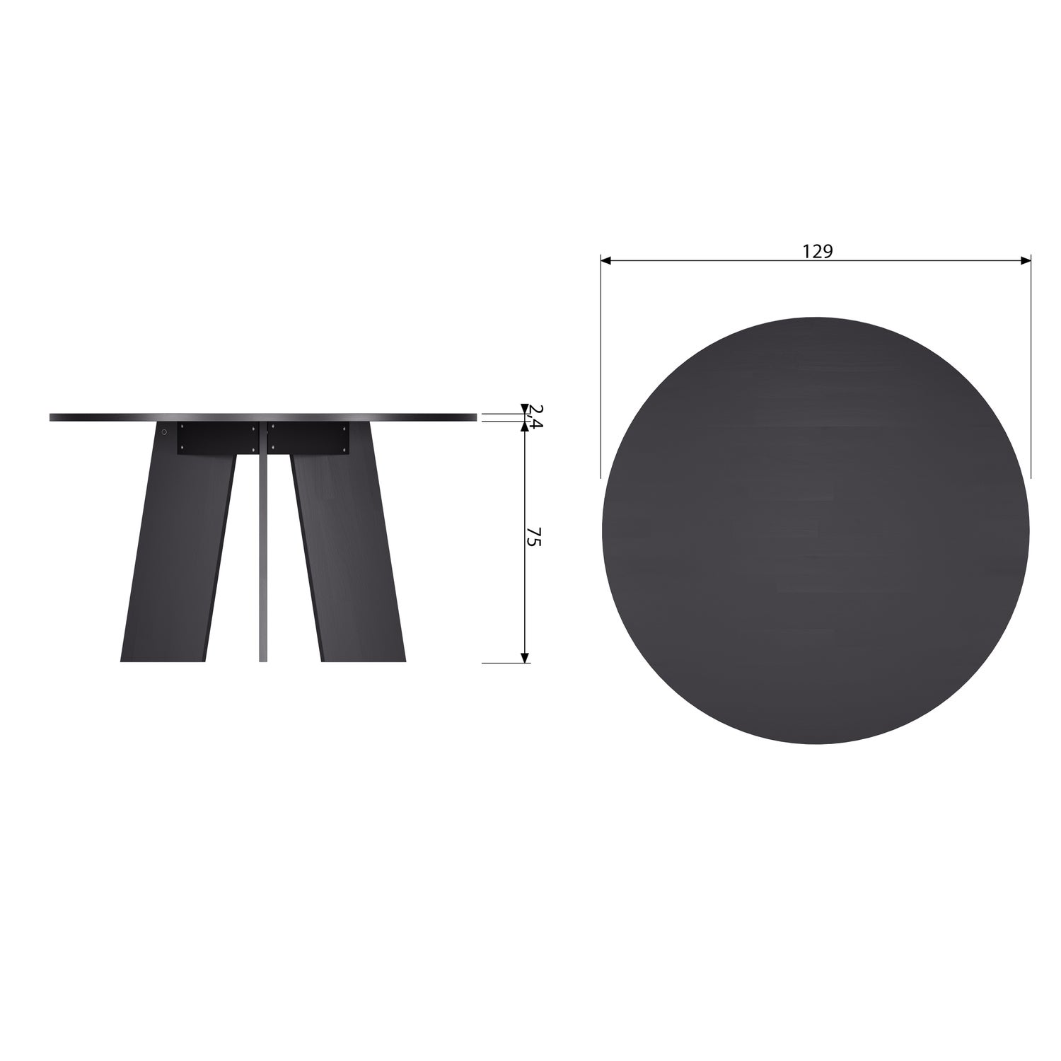 Fries Dining Table Oak Wood Black Ø 129cm