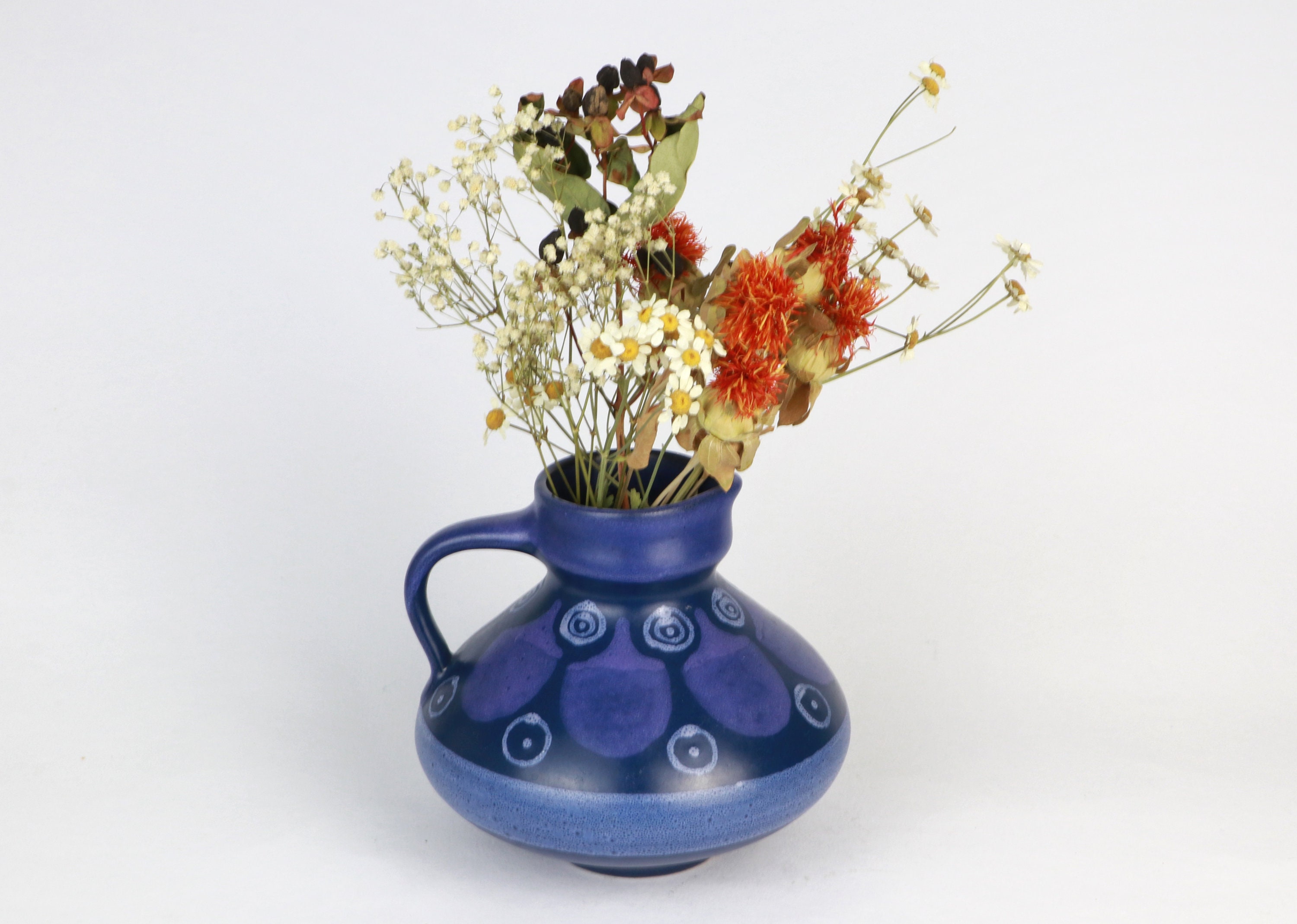 Vintage Blumenvase Porzellan Blau 1970er Jahre