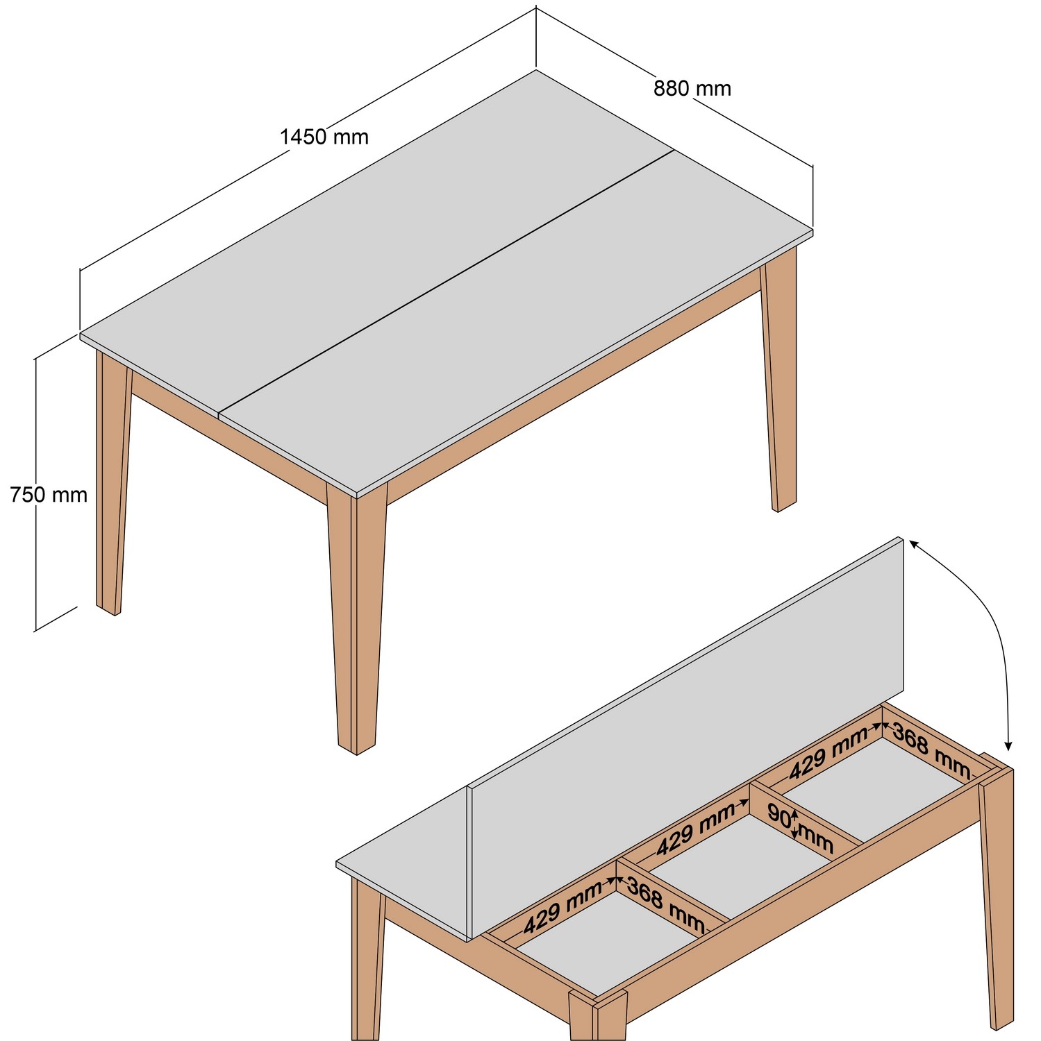 Milan Dining Table Walnut Brown White 145cm x 75cm
