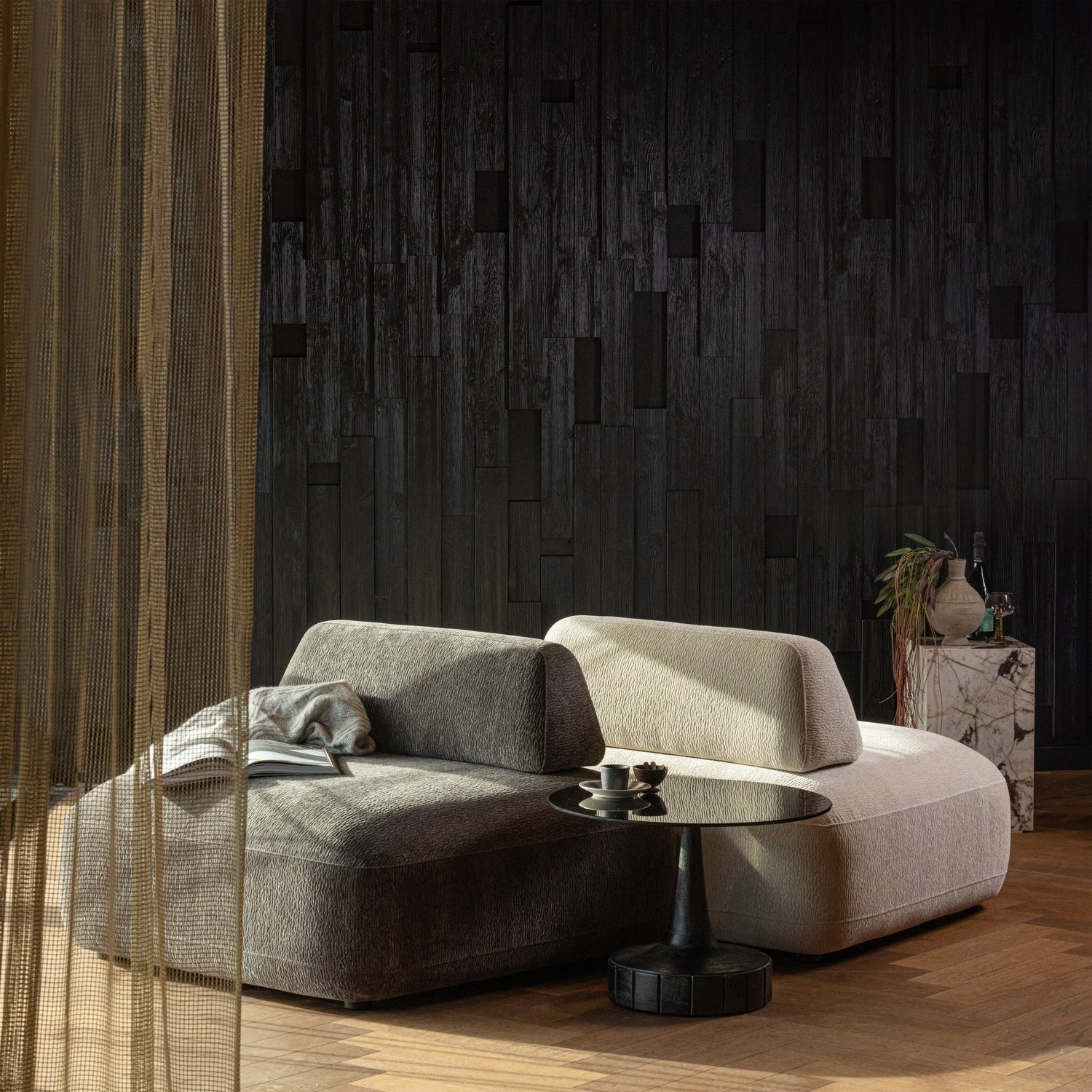 Soya Side Table Wood Glass Black