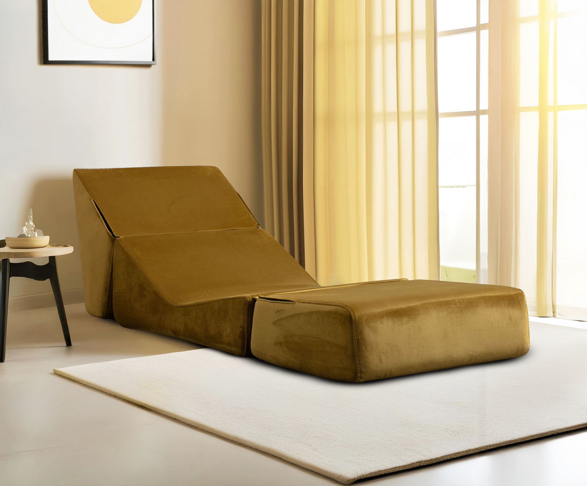 Origami armchair chaise longue convertible mustard yellow