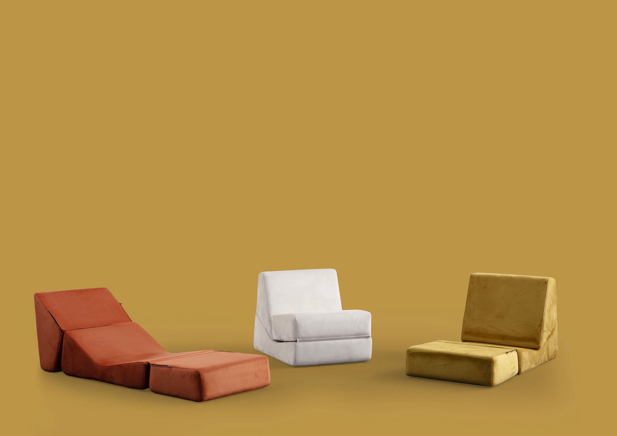 Origami armchair chaise longue convertible mustard yellow