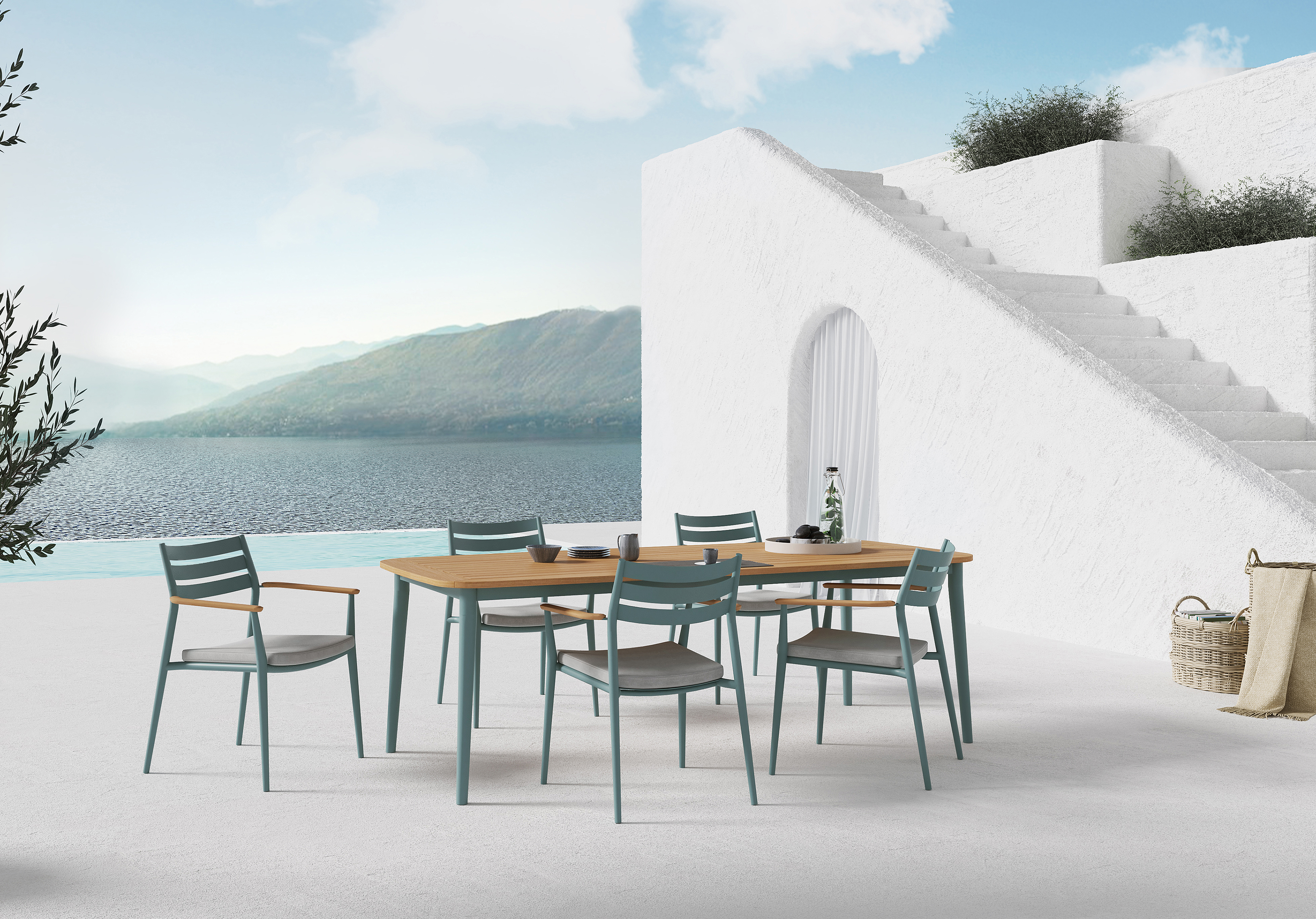 Charlie Tisch Teak-Platte Aluminium Petrol 230 x 100 cm