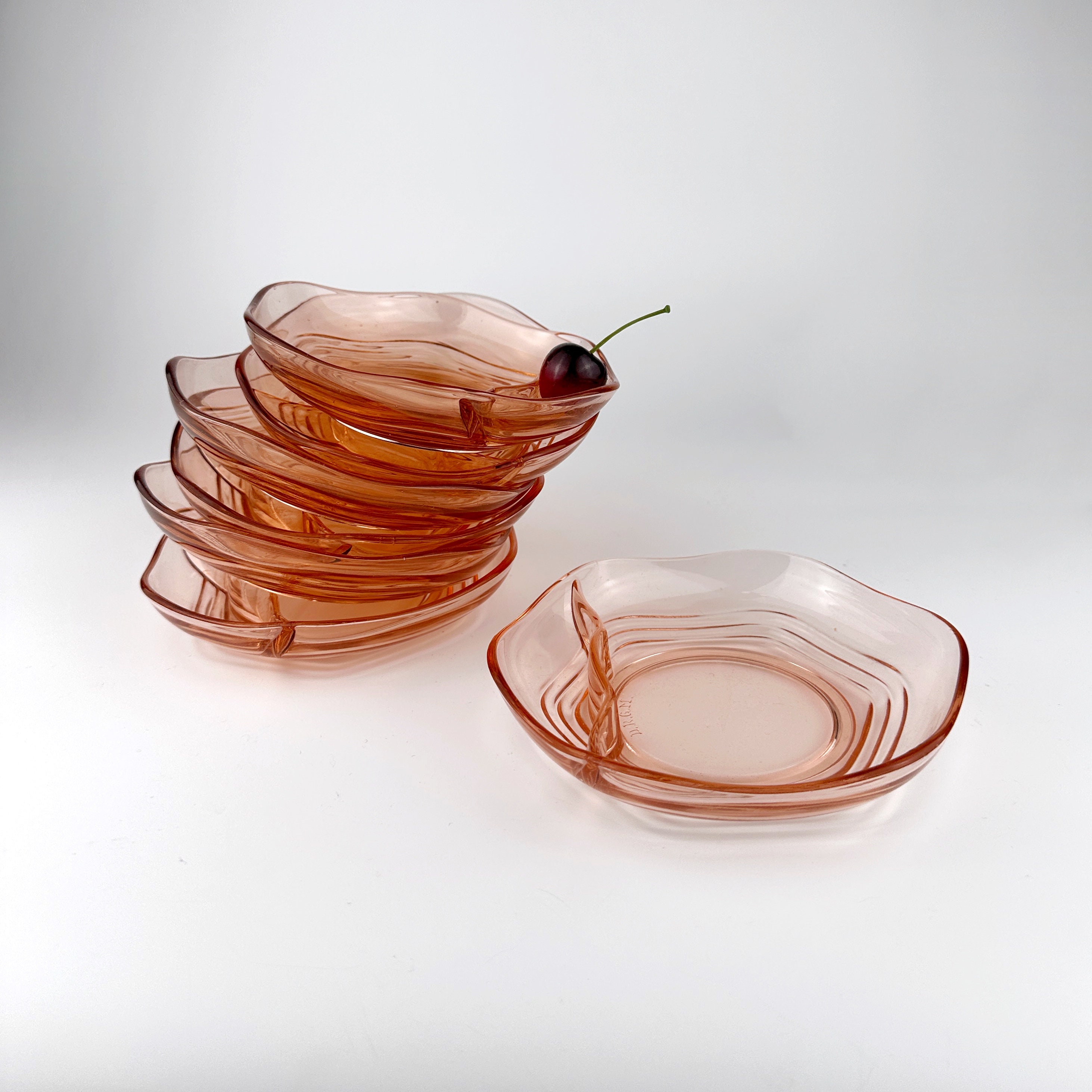 8x Rosalin Compote Bowls Glass 1930s