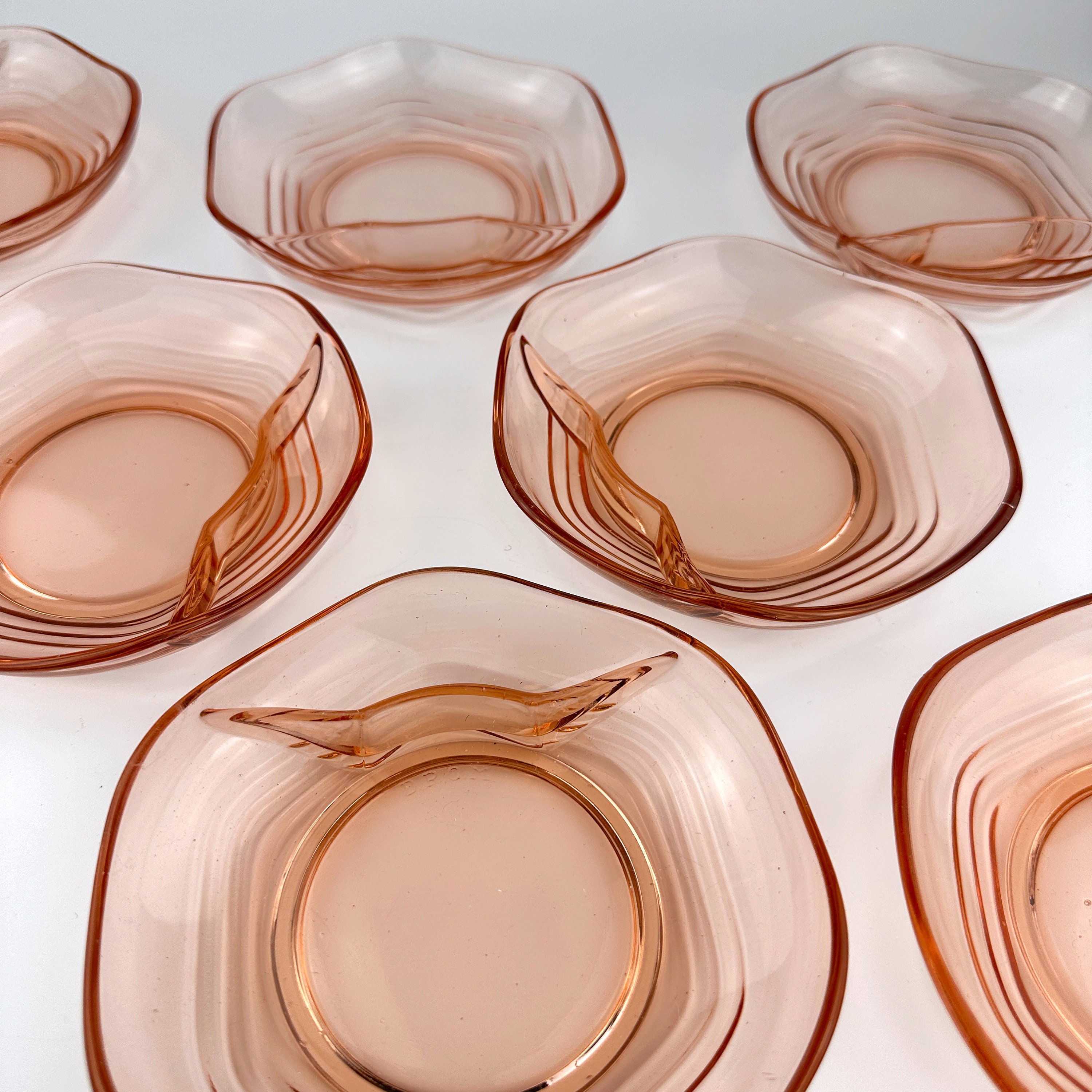 8x Rosalin Compote Bowls Glass 1930s