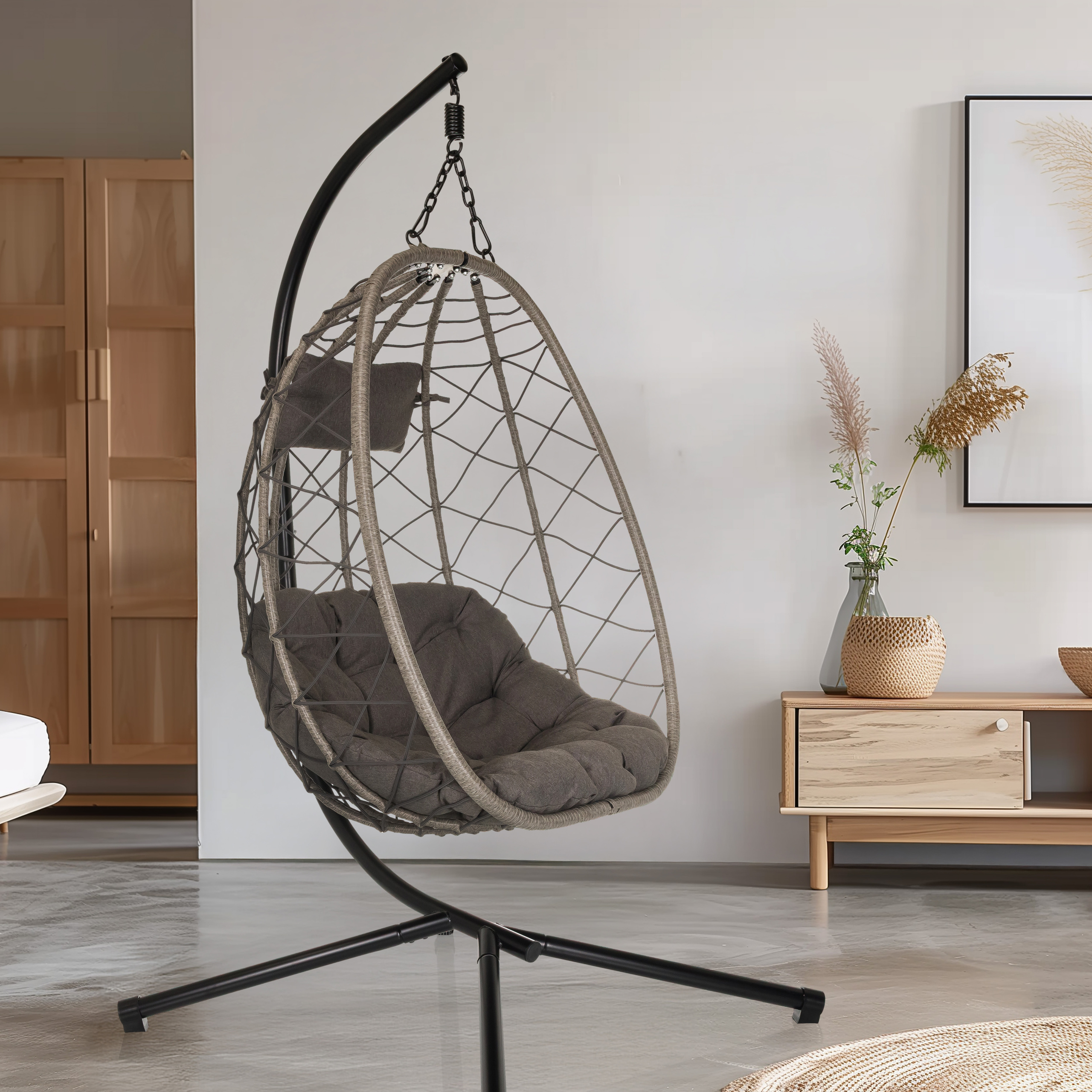 Cocova hanging chair with frame & cushion Grey