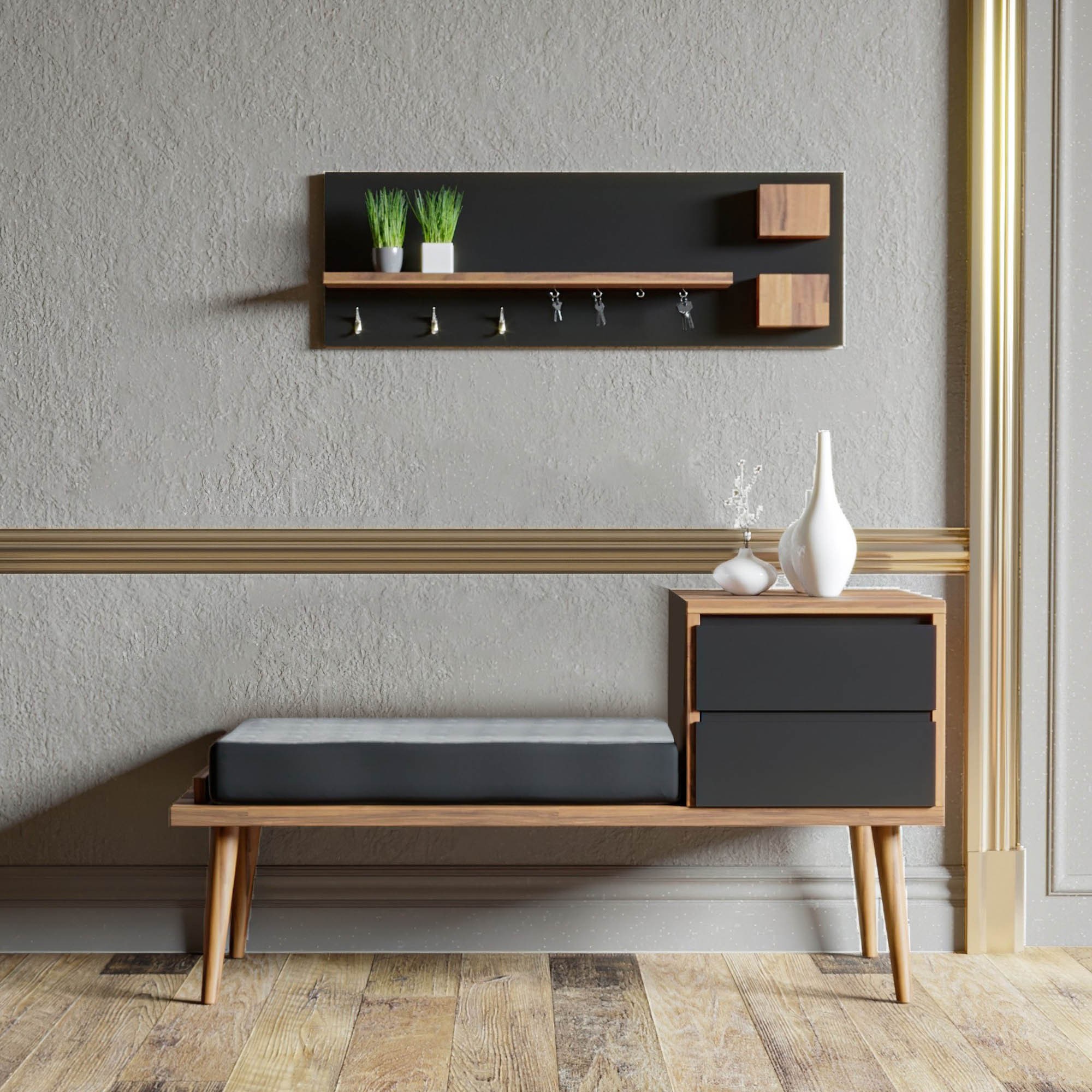 Hamra Garderobe Holzfurnier Anthrazit Grau