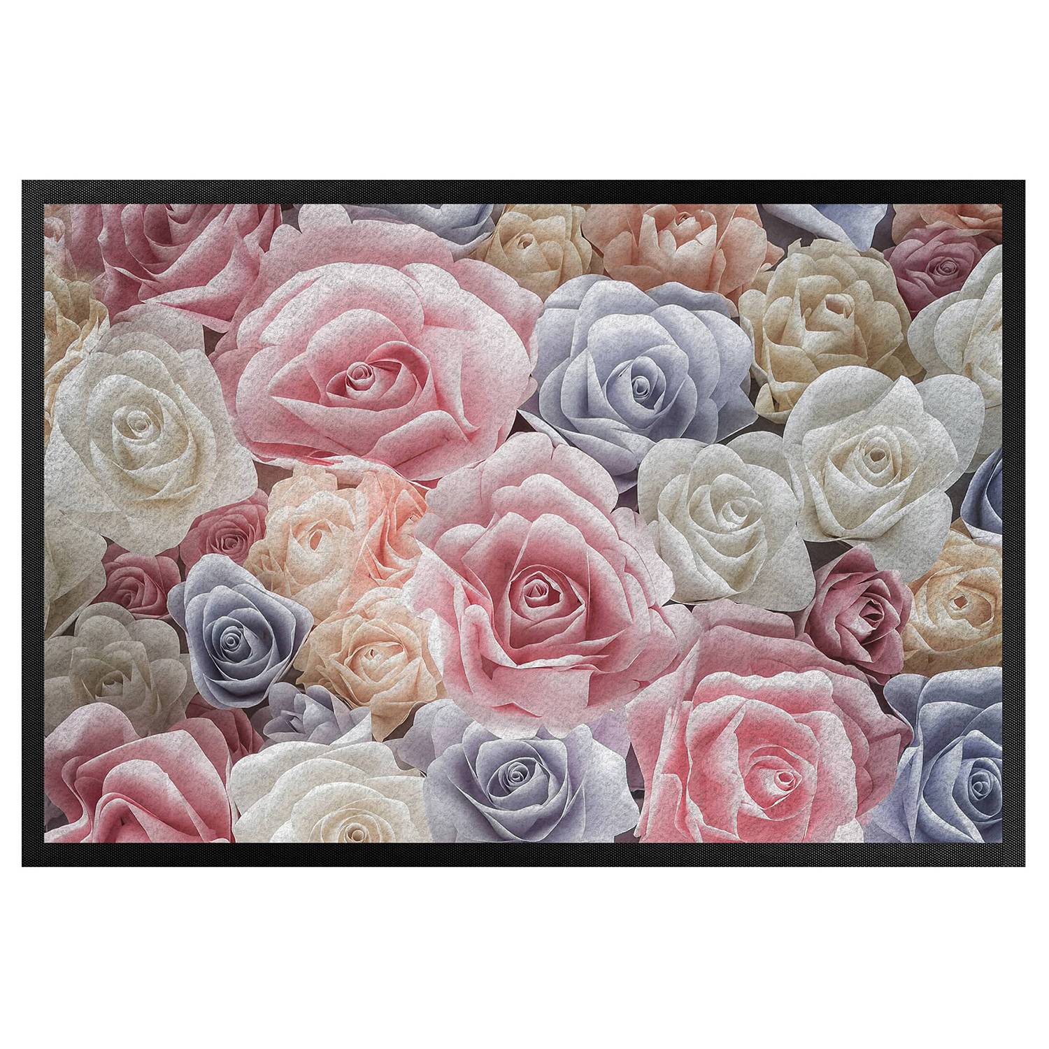 Doormat Pastel Paper Art Roses Multicolored