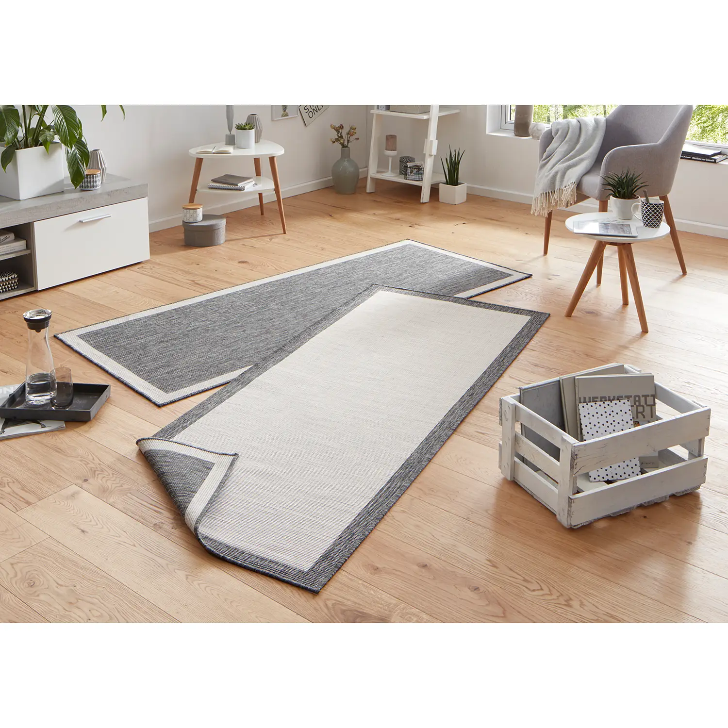 Indoor/outdoor runner Panama synthetic fiber Grey 80 x 250 cm