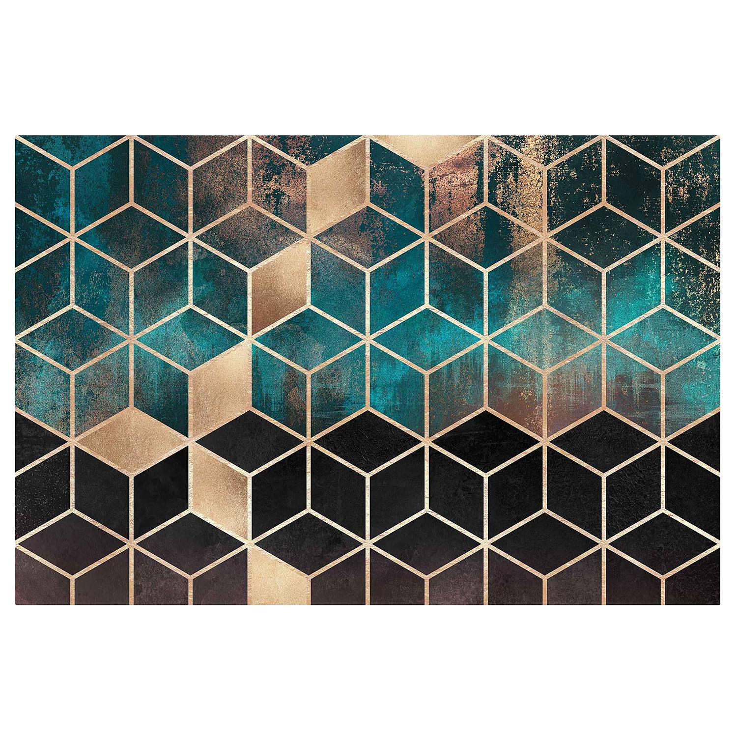Golden Geometry Non-woven Wallpaper Turquoise/Pink