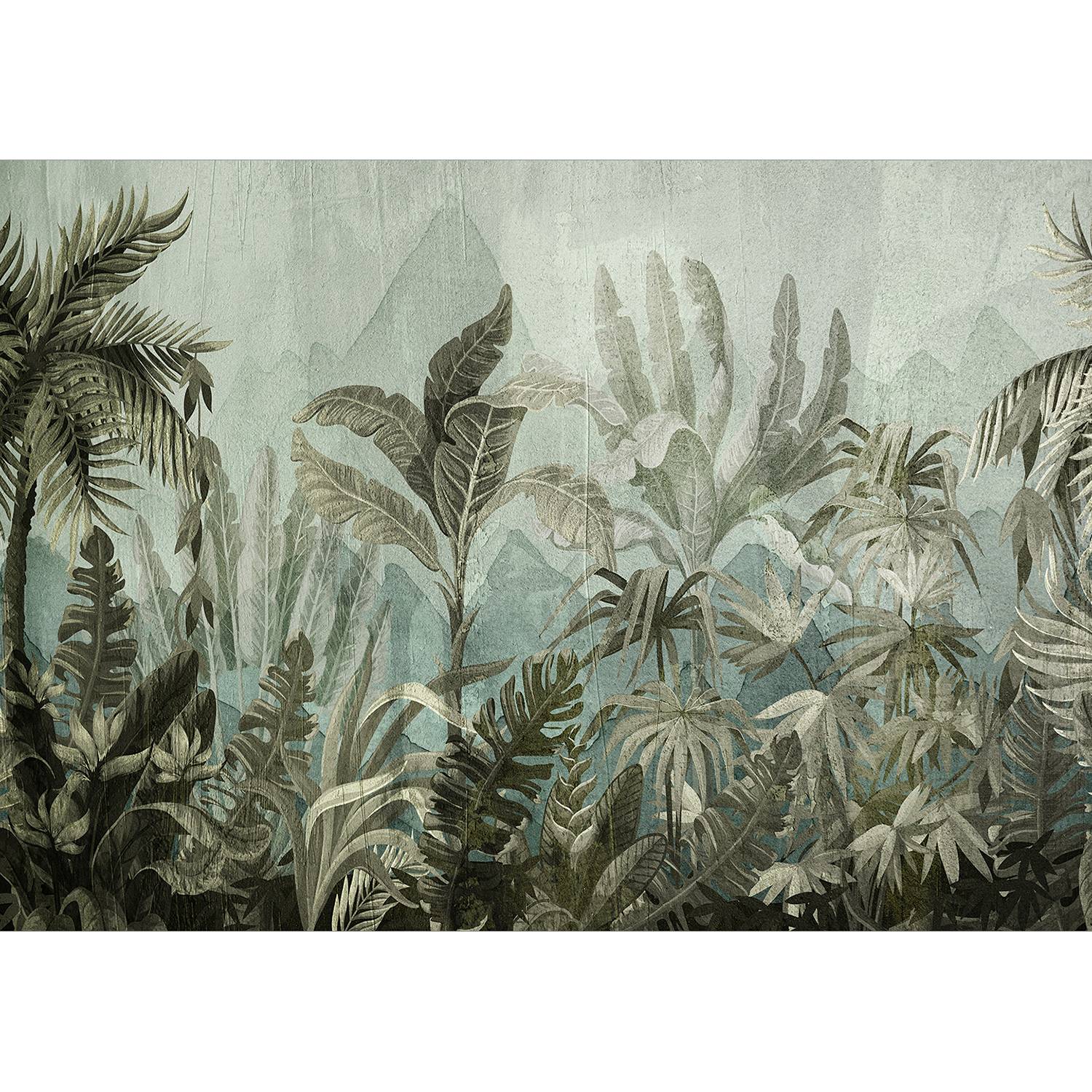 Non-woven photo wallpaper Mountain Jungle Multicolored
