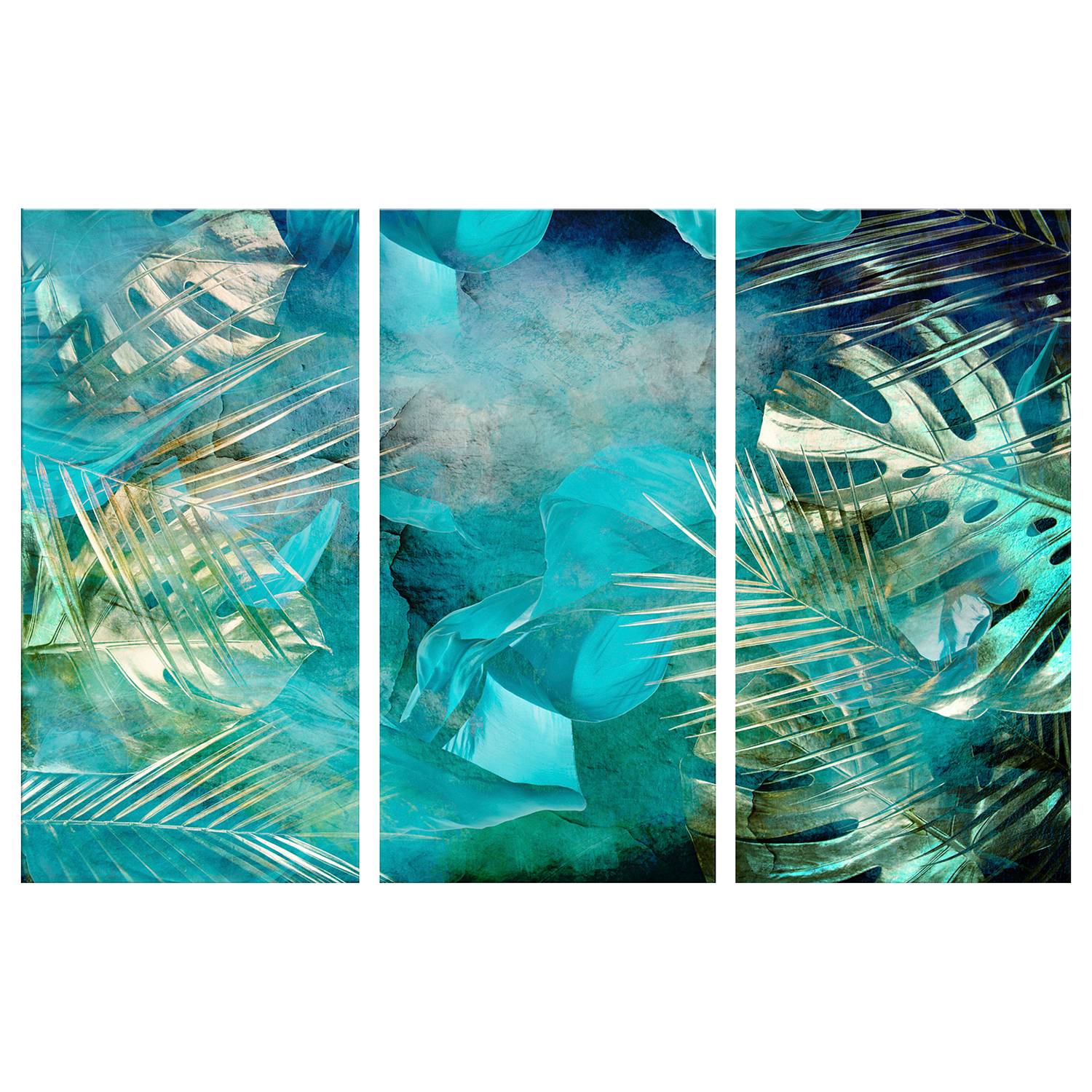 Wall art Turquoise & Gold Wood material & Linen