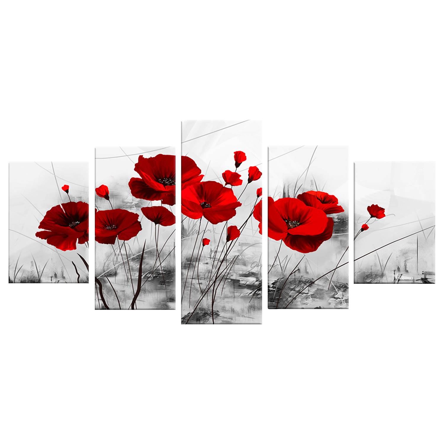 Wandbild Mohnblumen Leinwand Rot 200 x 100 cm