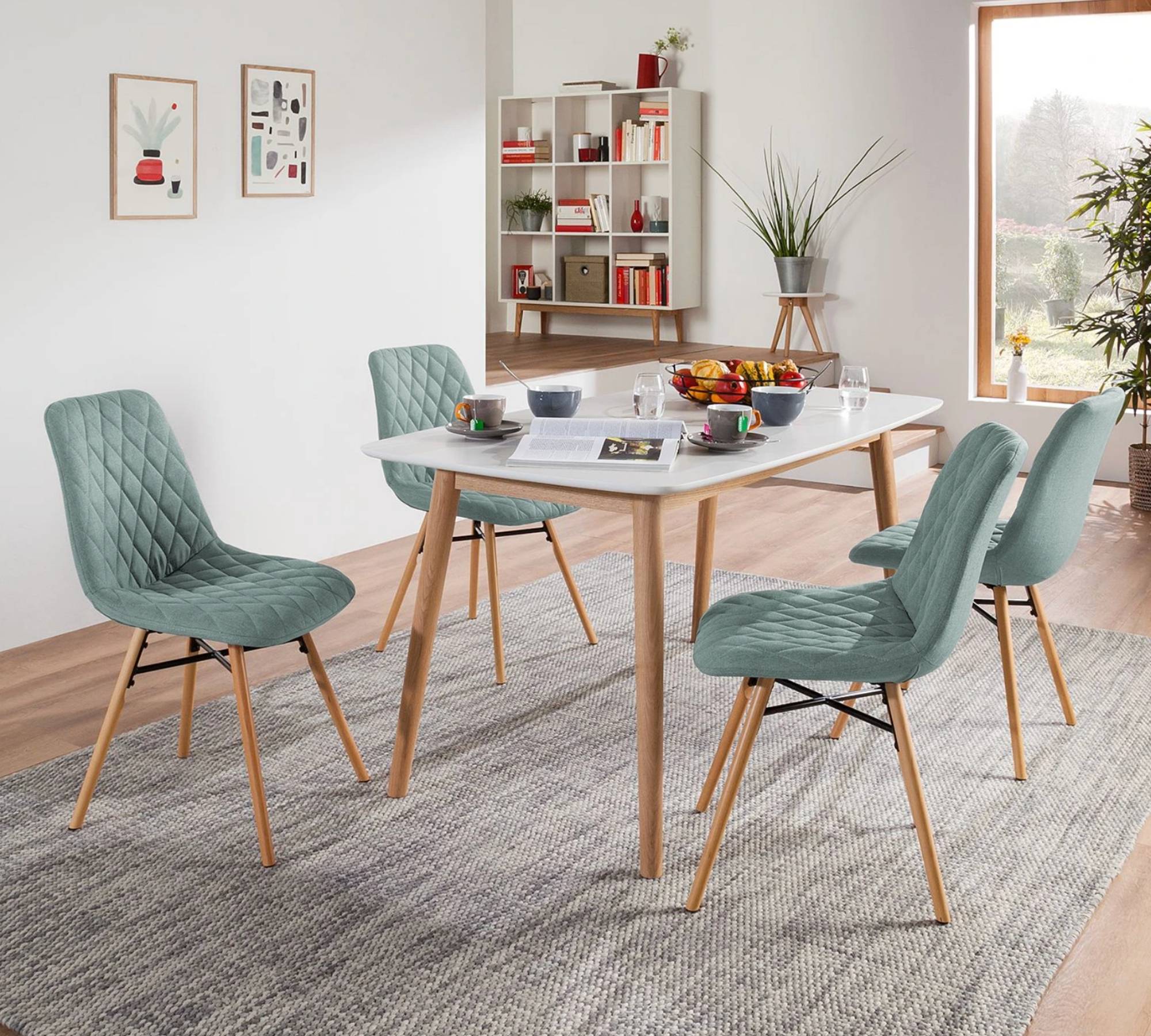 2x Upholstered chair, fabric, quilted, frame beech