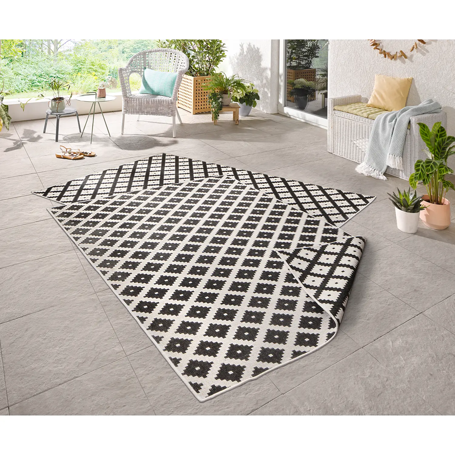 Indoor/outdoor rug Nizza Polypropylene Black 80 x 150 cm