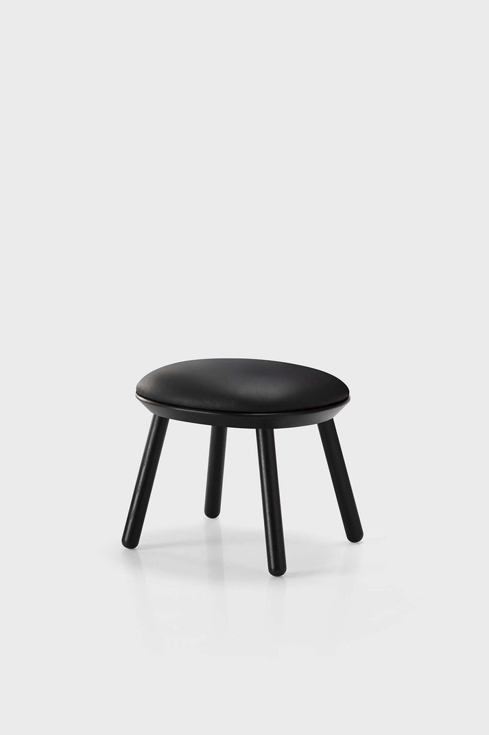 Naive stool ash wood leather black