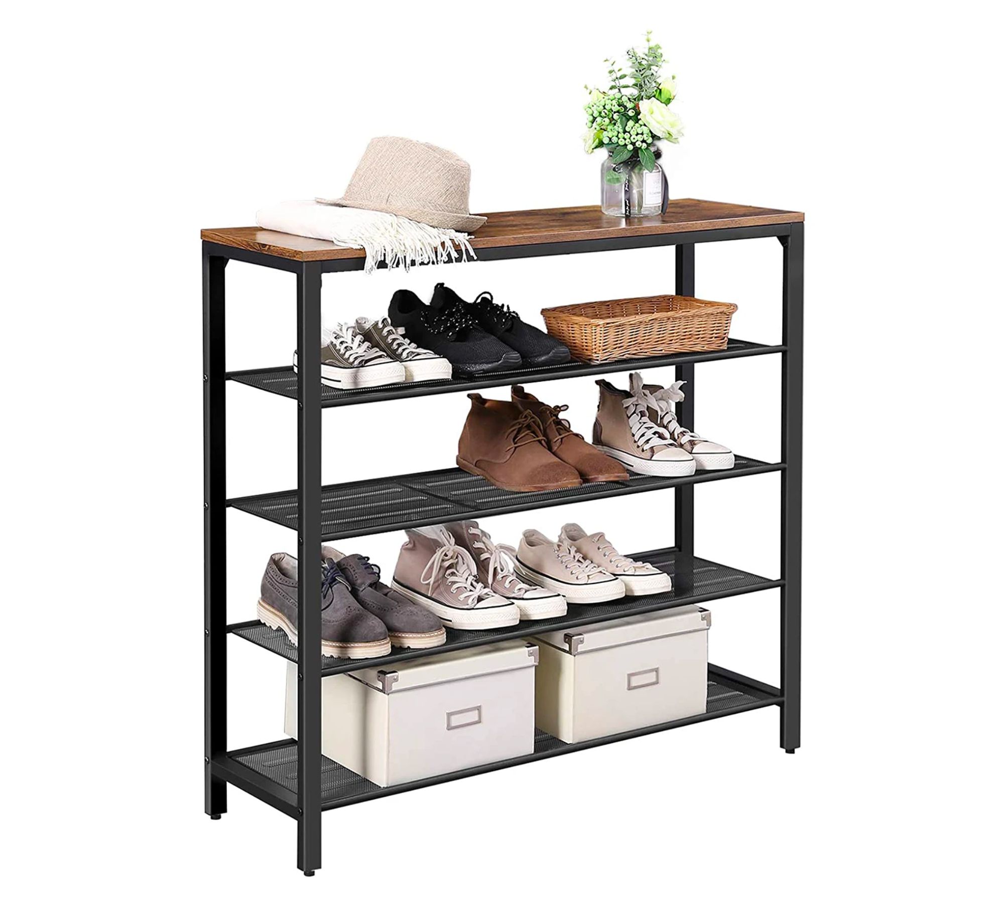 Schuhregal Holz Metall Braun Schwarz