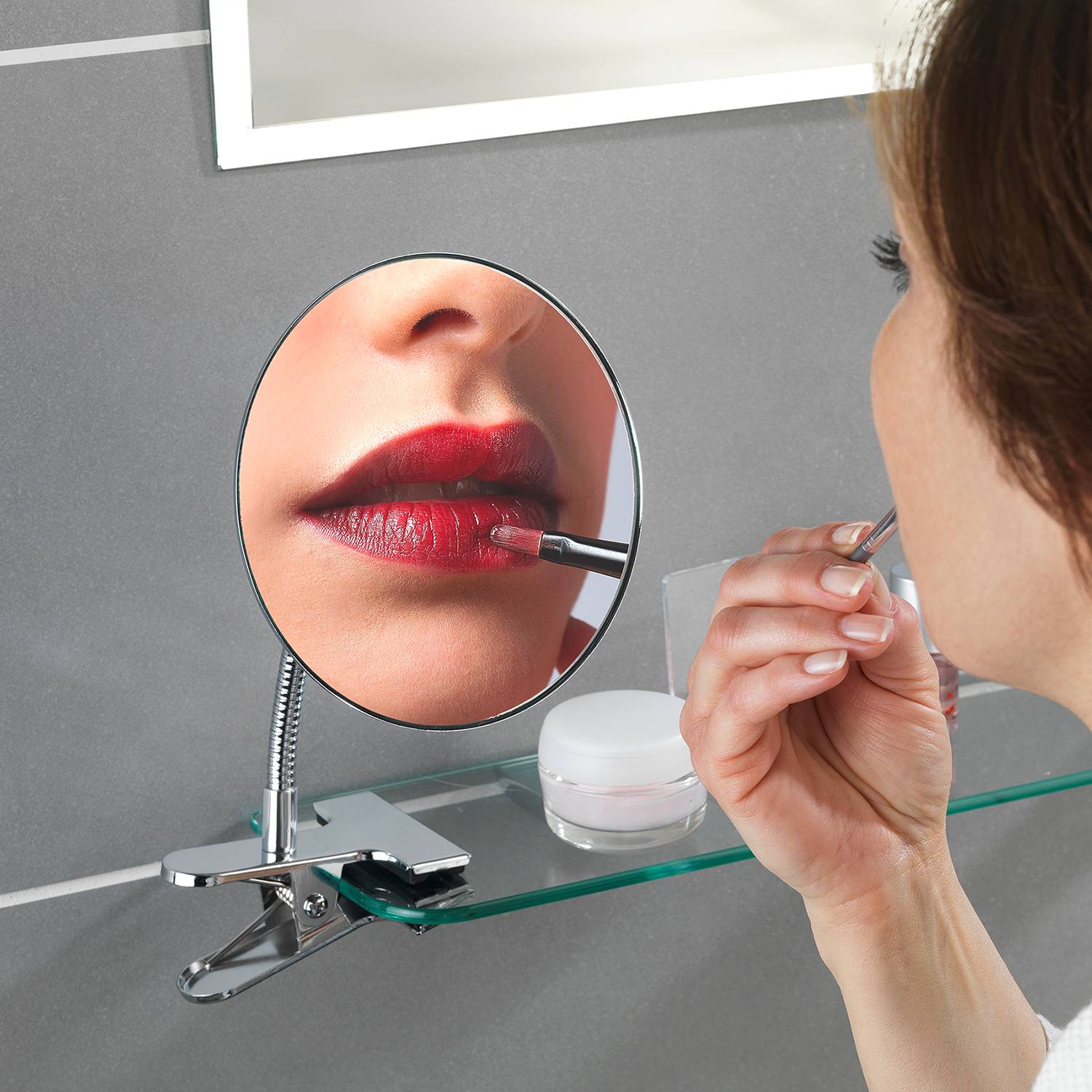 Cosmetic mirror Clip Silver Steel Mirror glass 15 x 27 cm