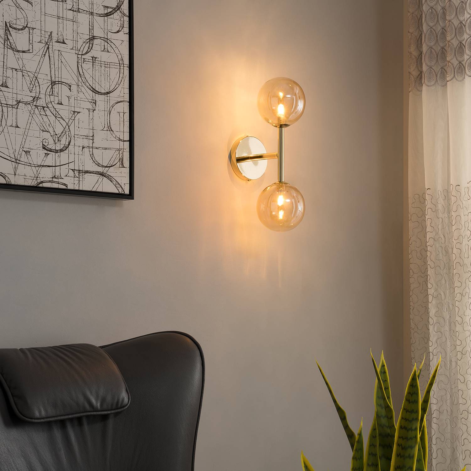Wall lamp KJUL Metal Gold Glossy Glass Amber-colored