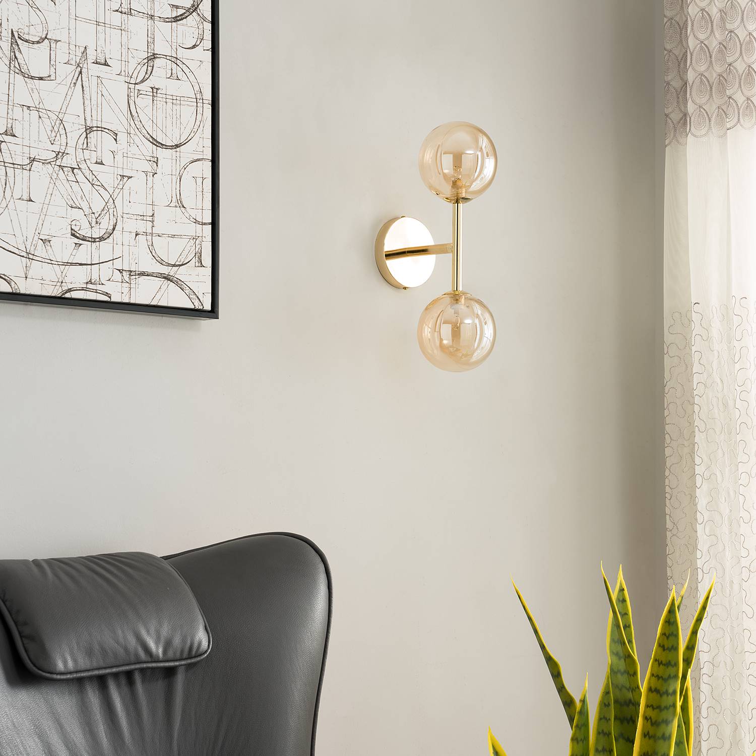 Wall lamp KJUL Metal Gold Glossy Glass Amber-colored