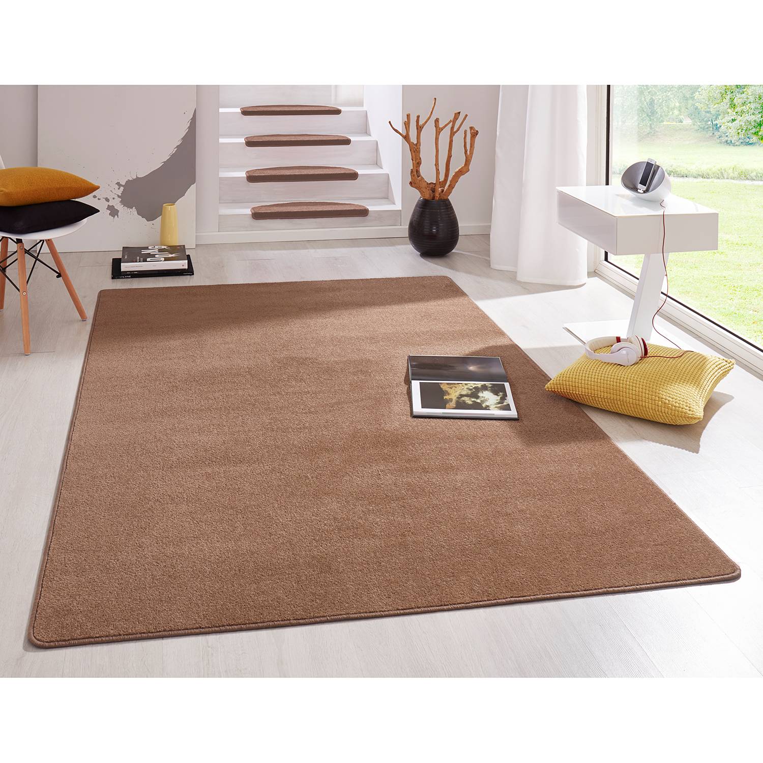Fancy mixed fabric short-pile rug Brown 100 x 150 cm