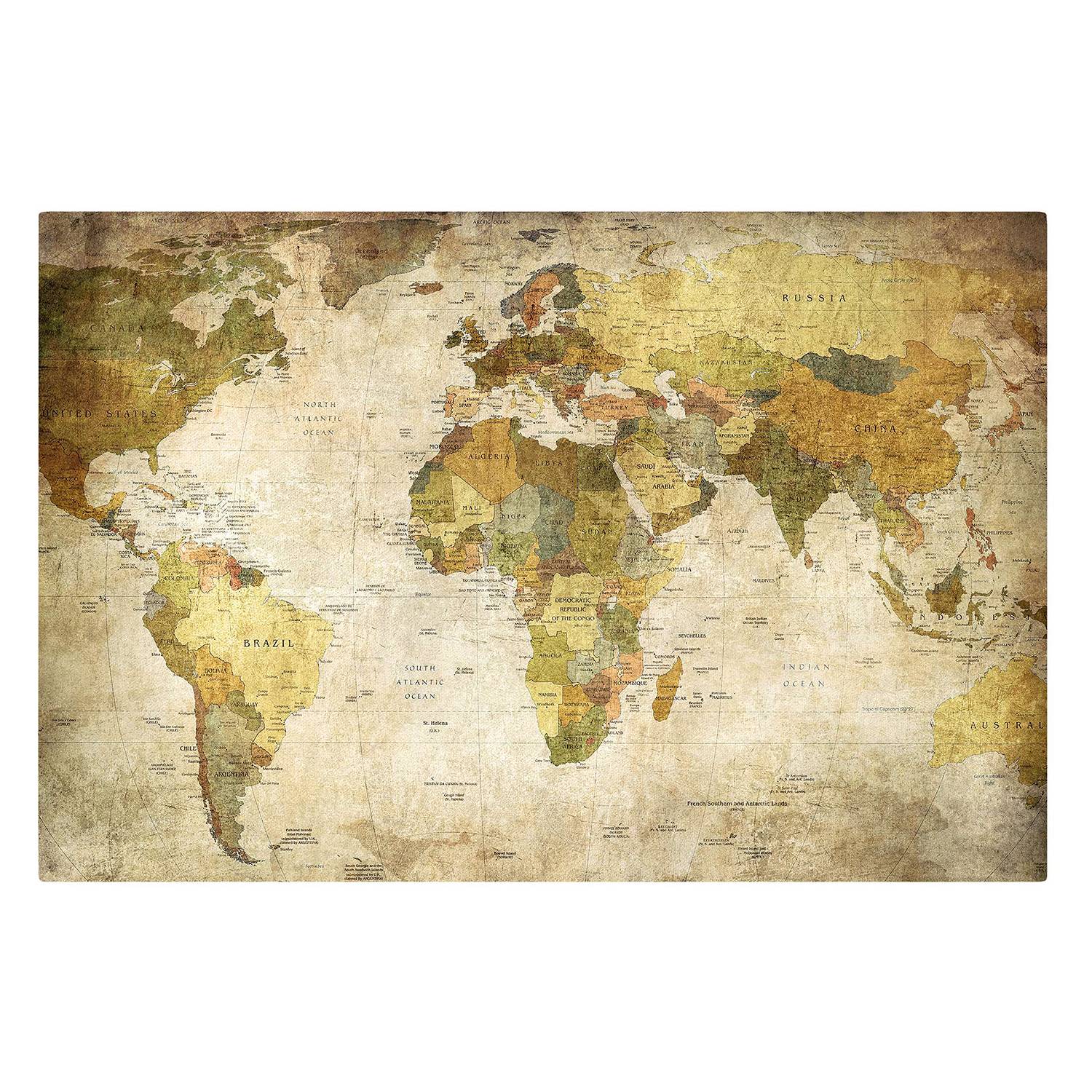 Picture world map canvas / spruce wood 90x60 cm