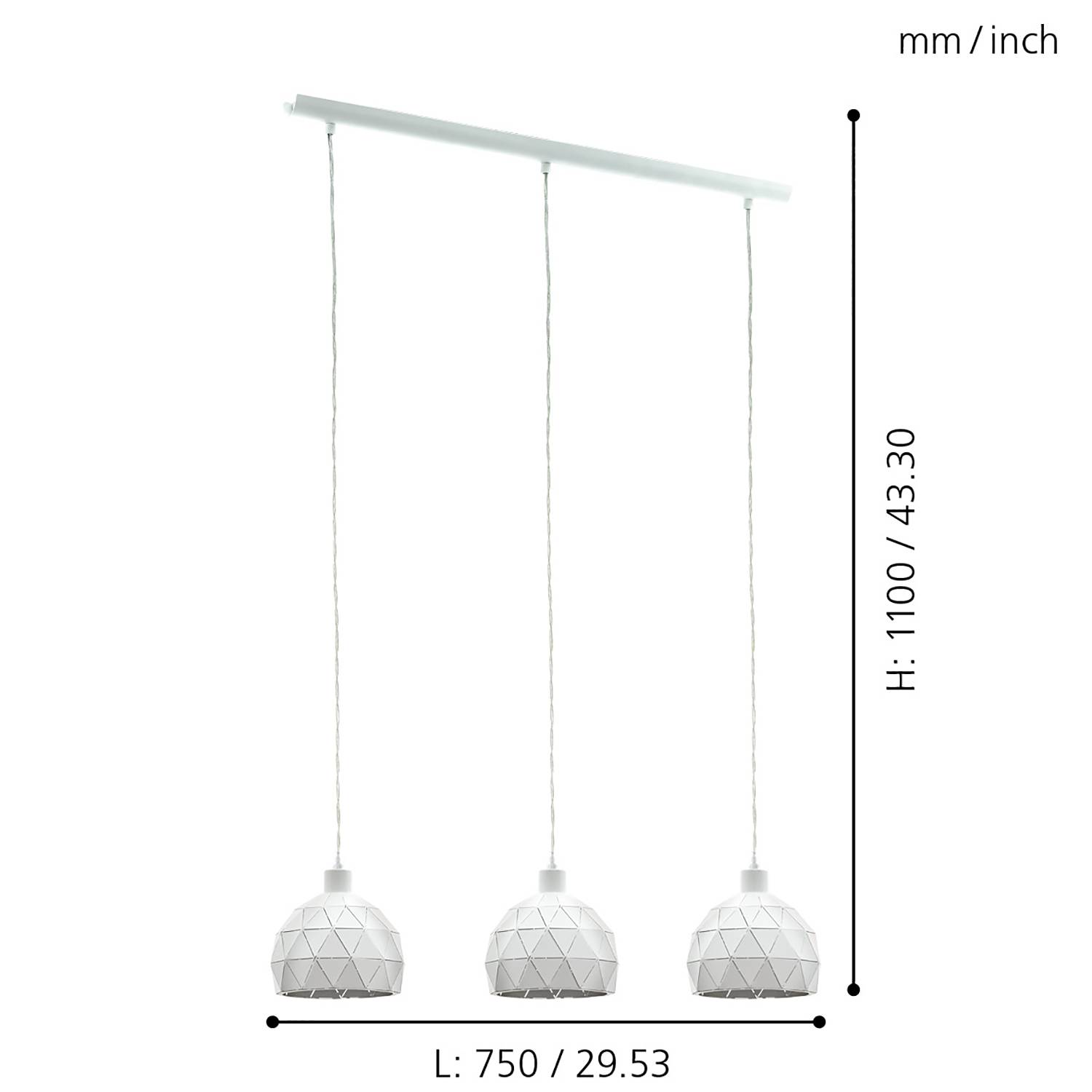 Roccaforte III Pendant Light Steel White 3-Light