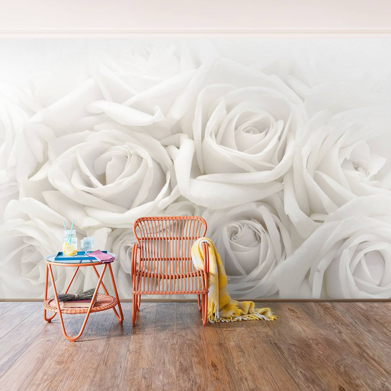 Vliestapete Weiße Rosen Vliespapier Weiß 432 x 290 cm