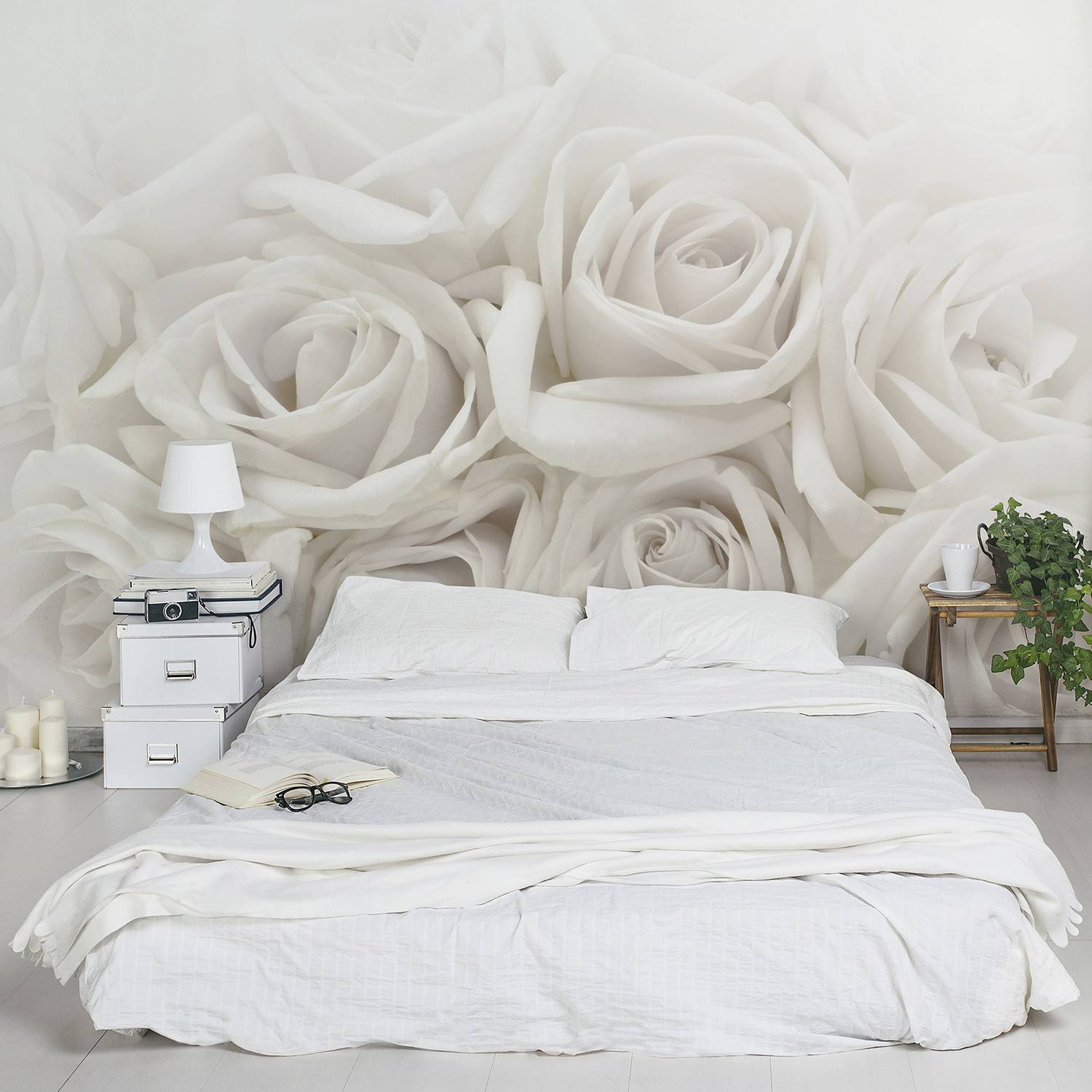 Vliestapete Weiße Rosen Vliespapier Weiß 432 x 290 cm