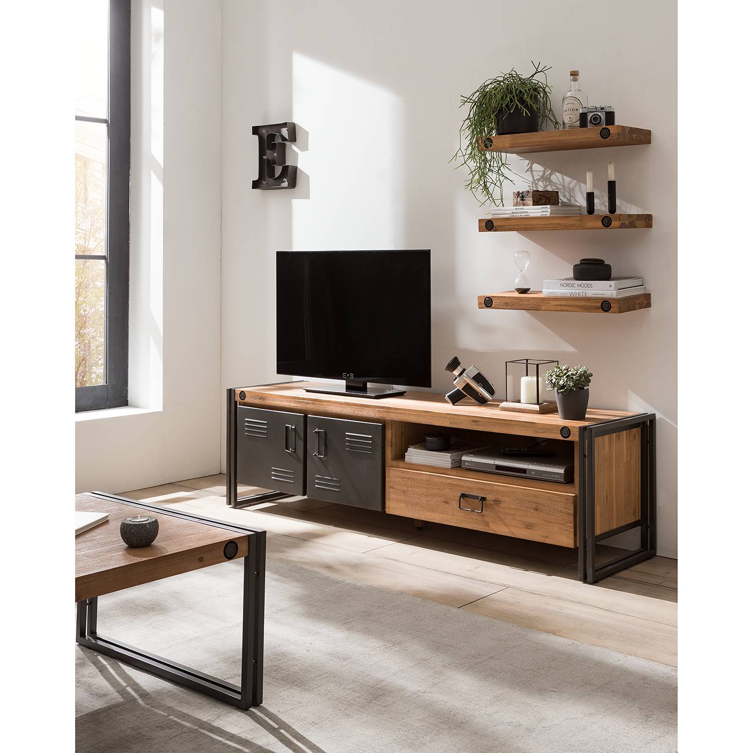 Wall shelf MANCHESTER Acacia Solid Wood Width: 60 cm