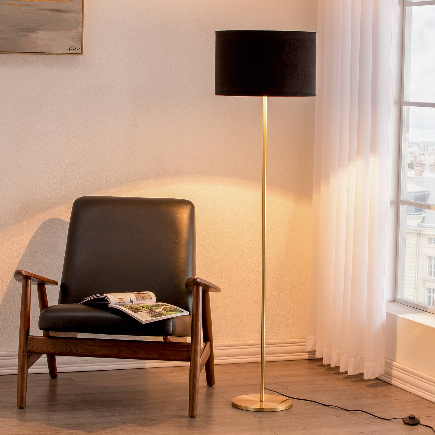 Floor lamp Satley Velvet Metal Black