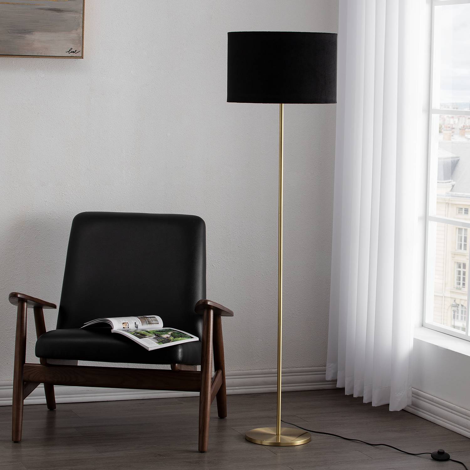 Floor lamp Satley Velvet Metal Black