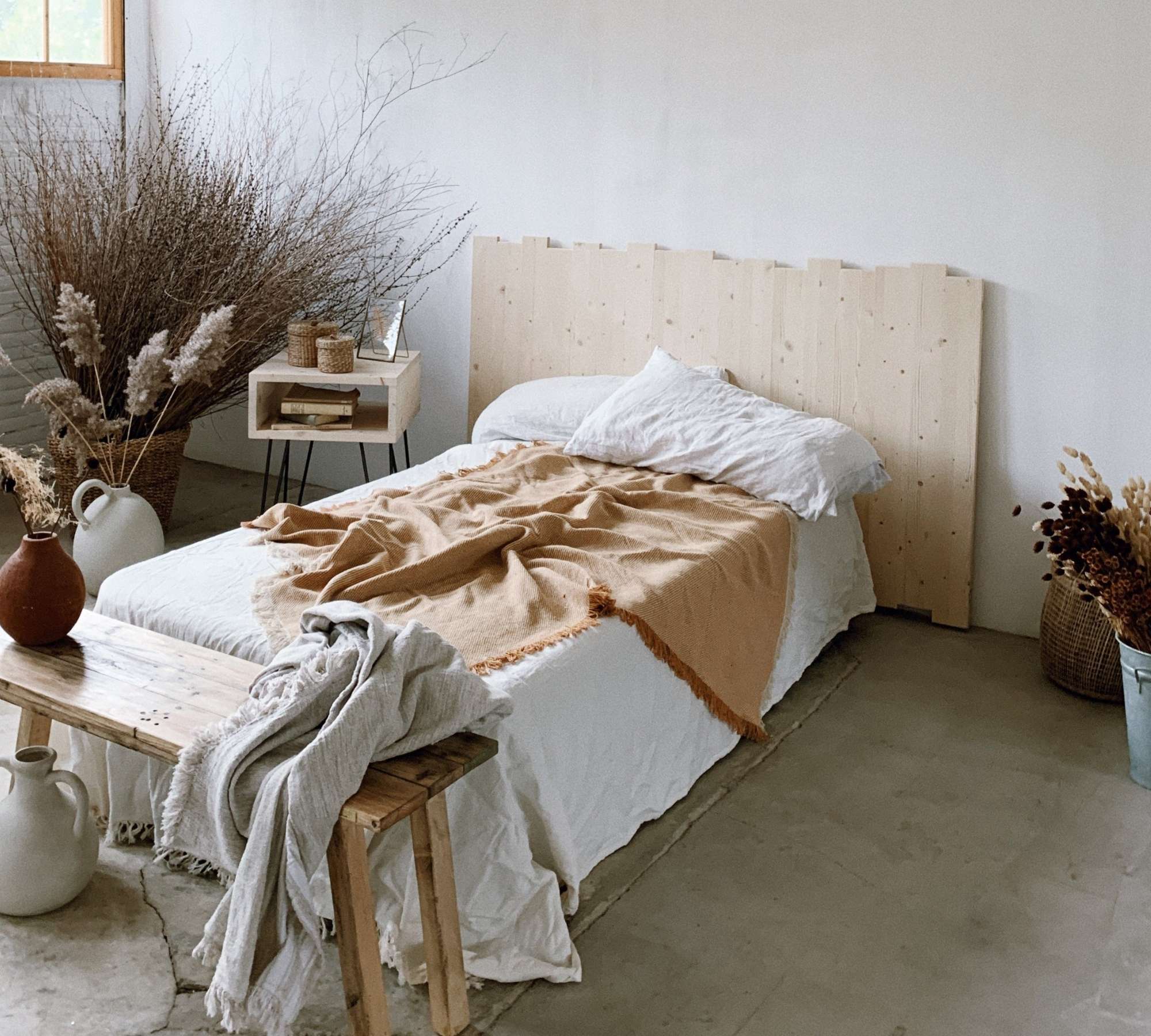 Massivholz-Bettkopfteil Unbehandelte Holzoptik 100cm