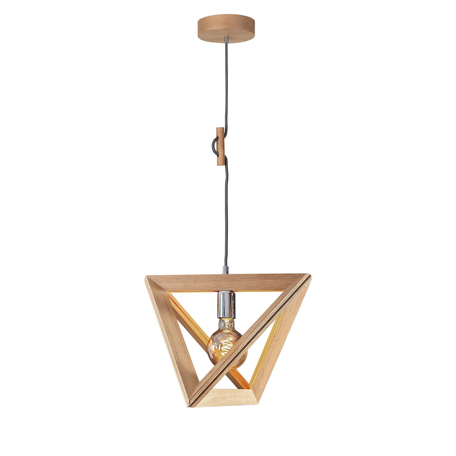 1-Flame Pendant Lamp Trigonon Solid Oak