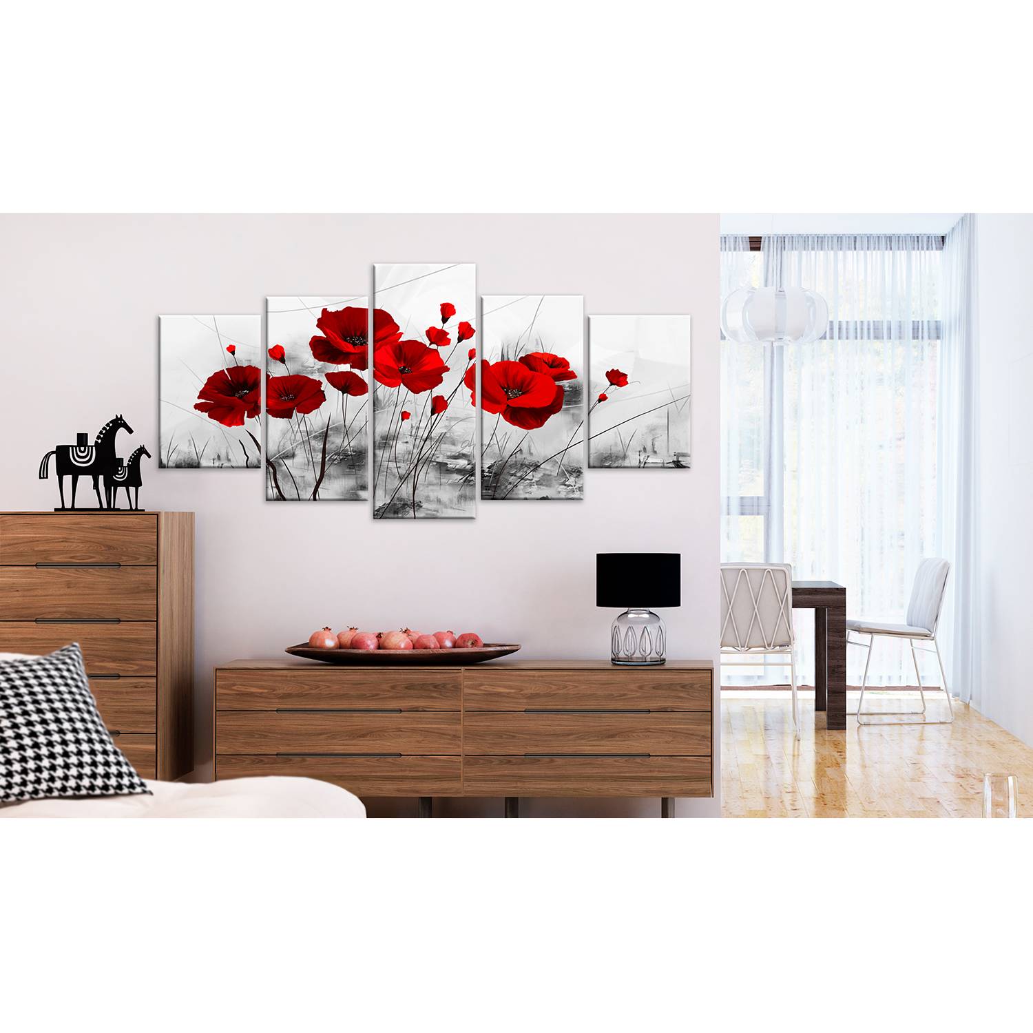 Wandbild Mohnblumen Leinwand Rot 200 x 100 cm