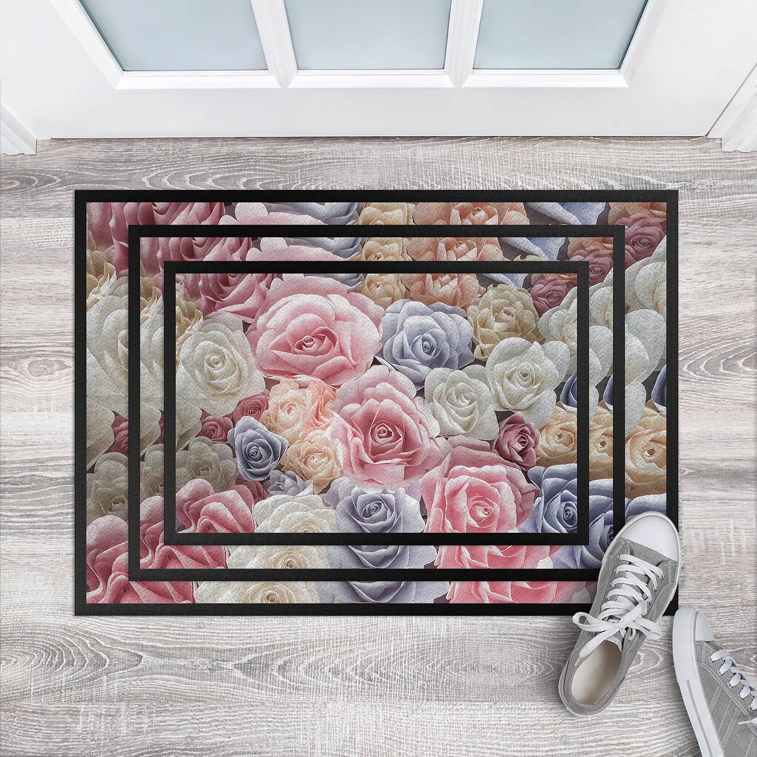 Fußmatte Pastell Paper Art Rosen Mehrfarbig