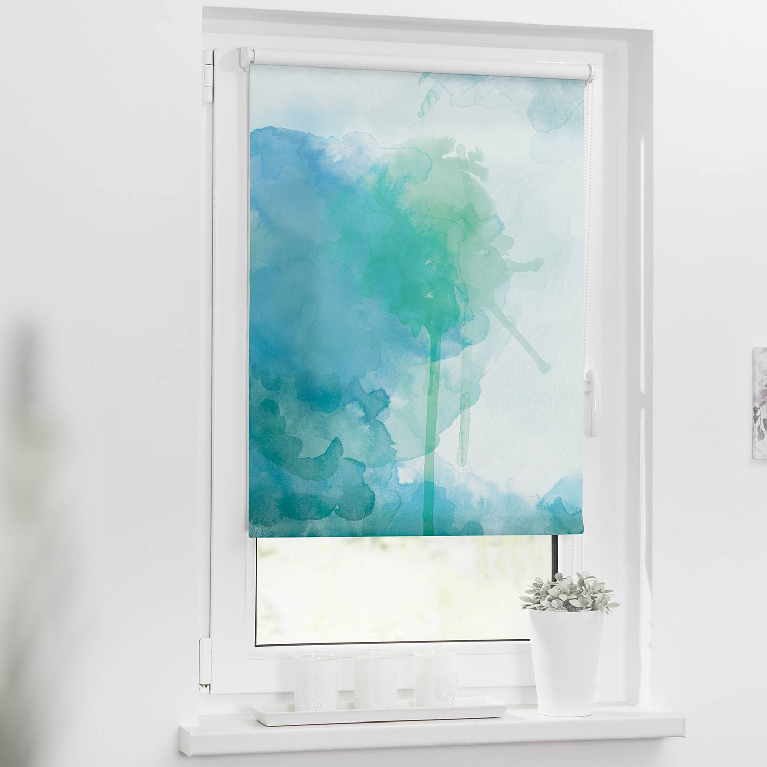 Klemmfix Verdunklungsrollo Aquarell Polyester Blau