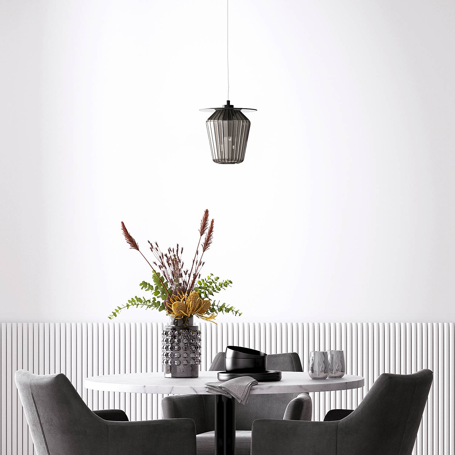 Pendant lamp Anadia smoked glass 1-light grey