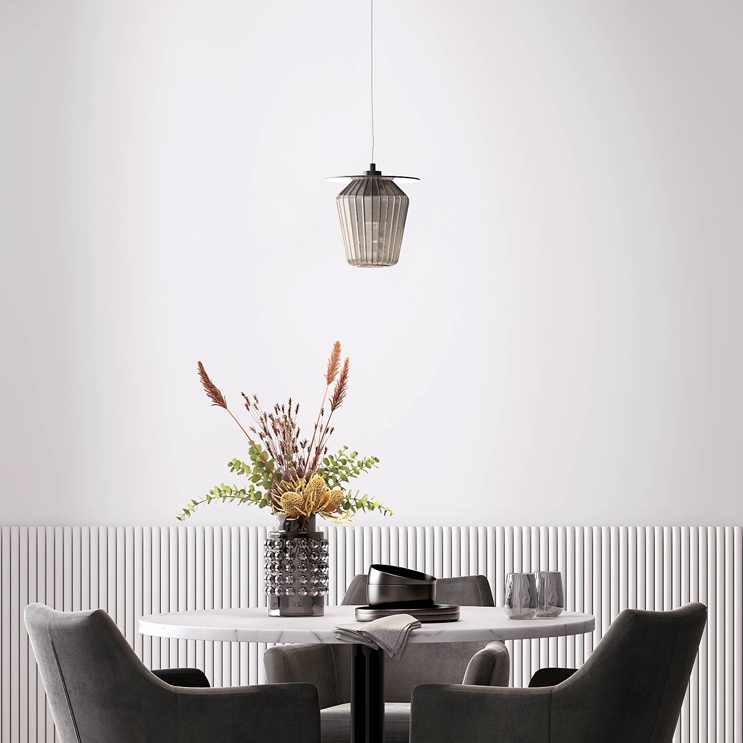 Pendant lamp Anadia smoked glass 1-light grey