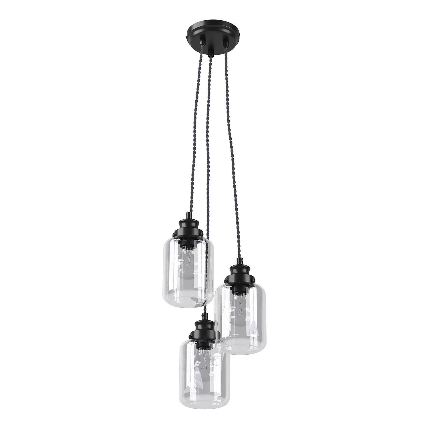 3-Flame Pendant Light Ferna Iron Clear Glass