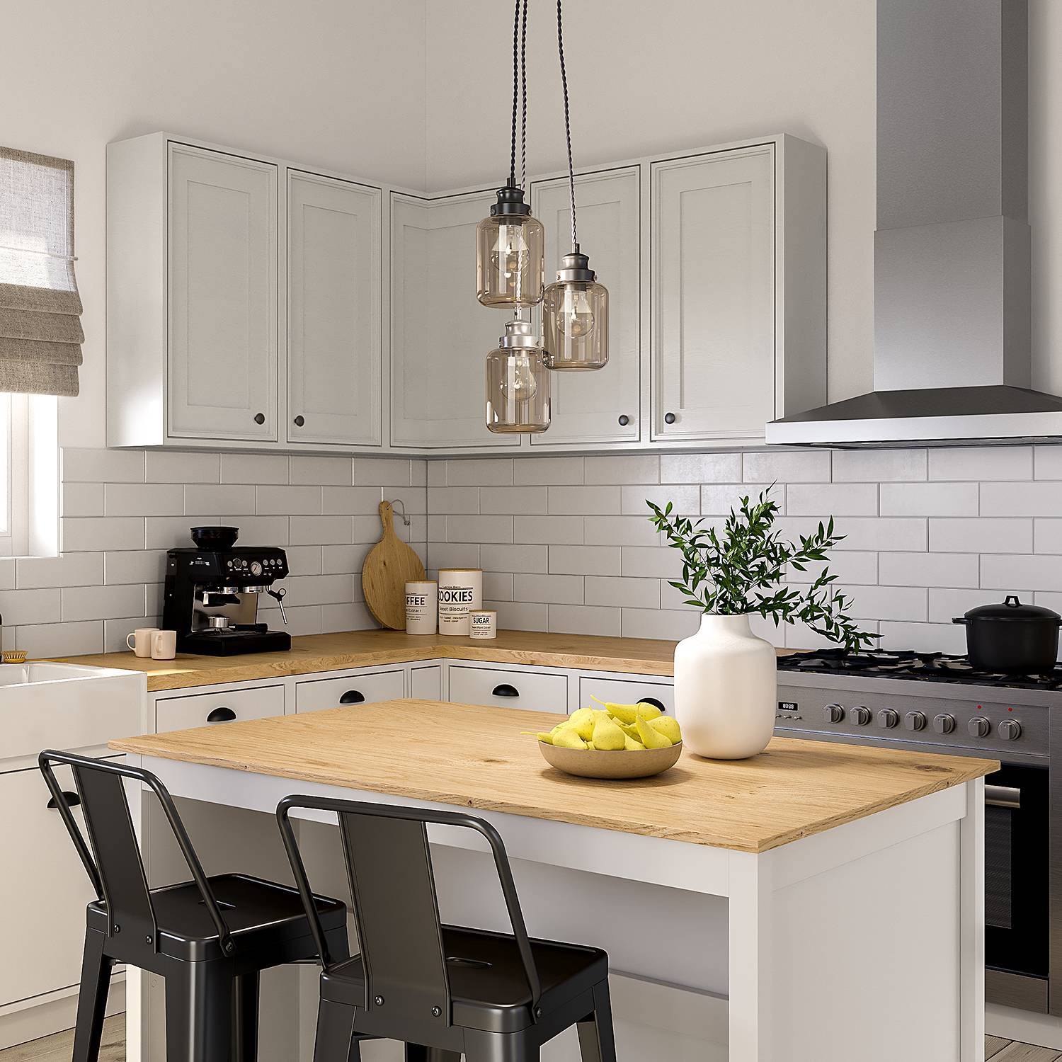 3-Flame Pendant Light Ferna Iron Clear Glass