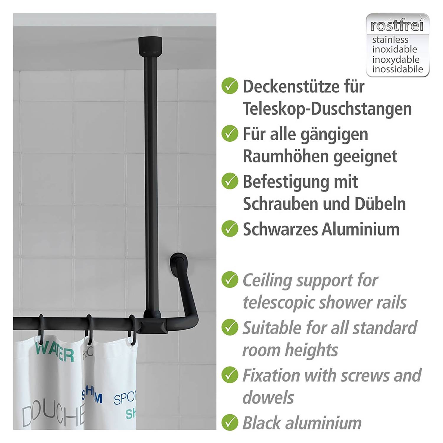 Deckenstütze für Duschstange Aluminium / Kunststoff Schwarz