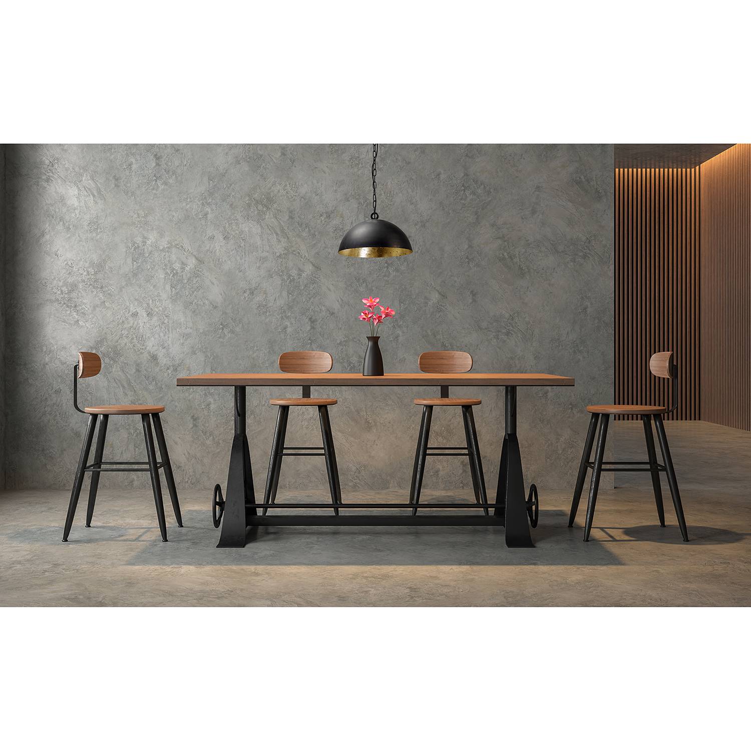 1-Flame Pendant Lamp Larino I Iron Steel Black Gold