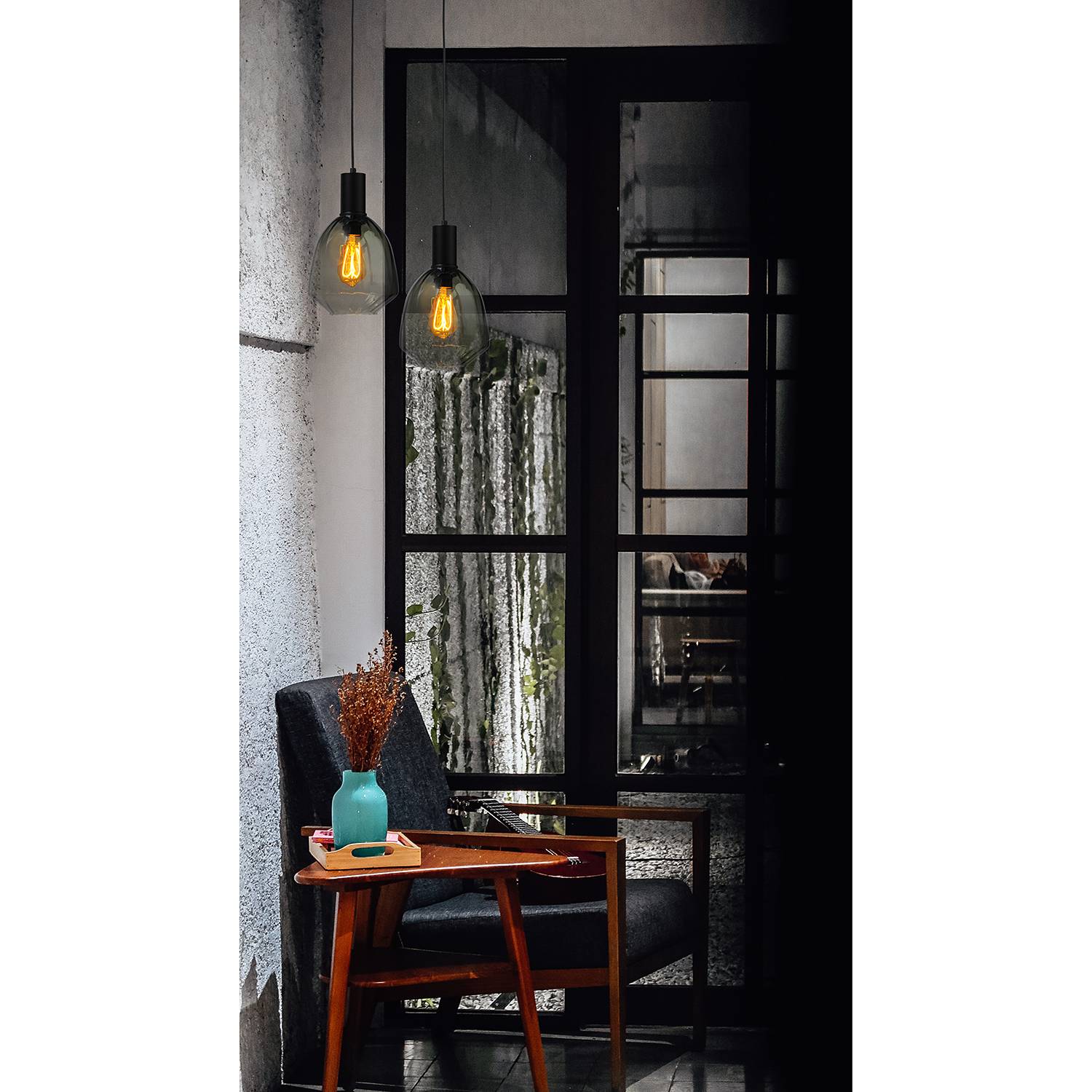 1-Flame Pendant Lamp Porto IV Clear Glass Steel