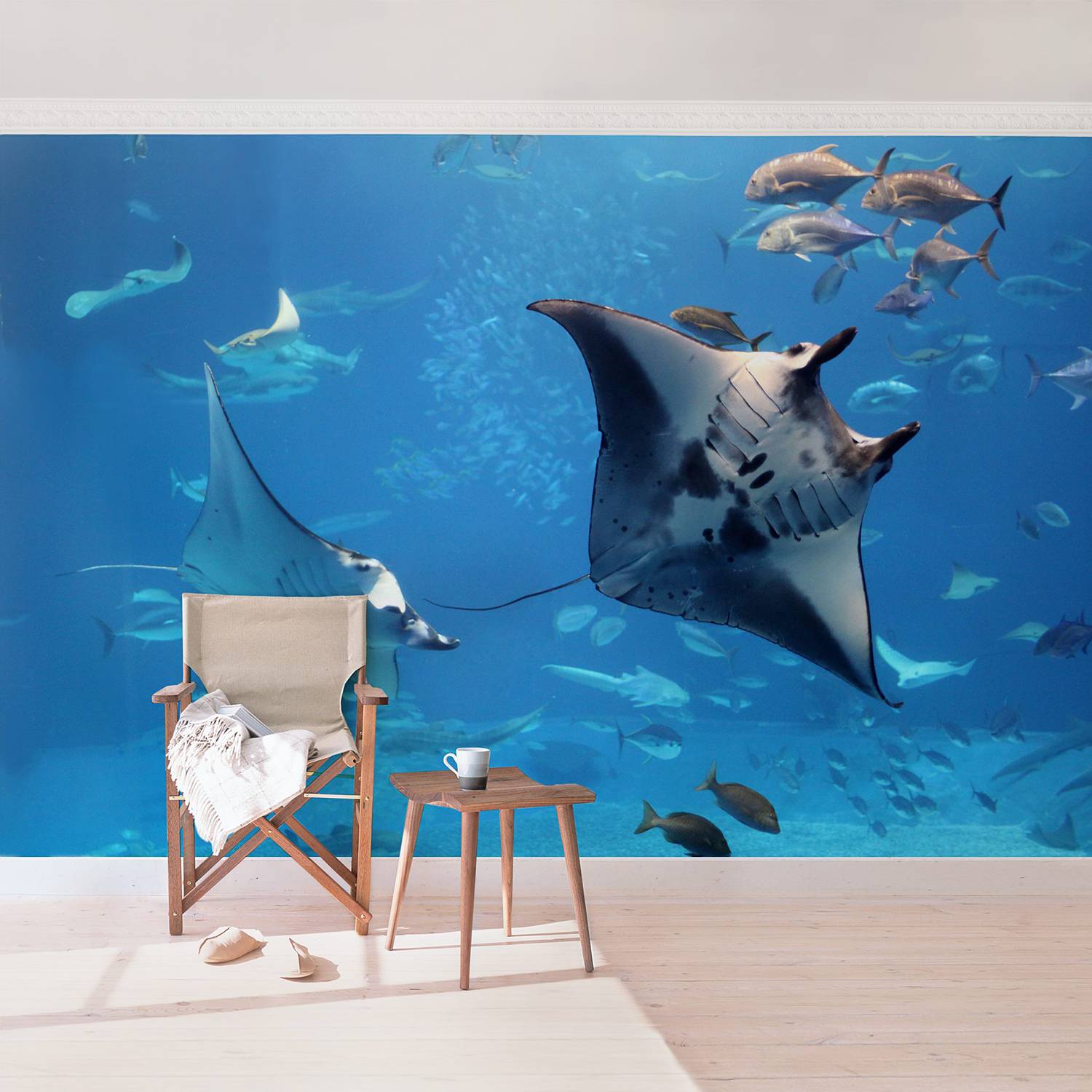 Vliestapete Manta Ray Vliespapier Blau 432 x 290 cm