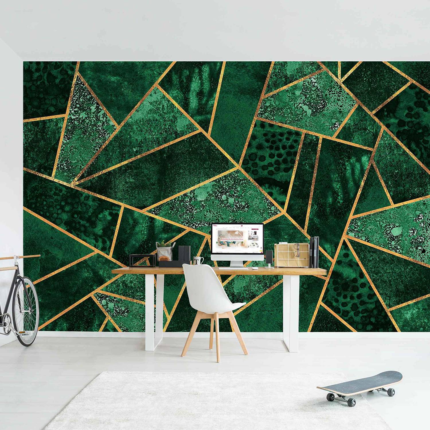 Non-woven wallpaper Dark Emerald with Gold non-woven wallpaper Green