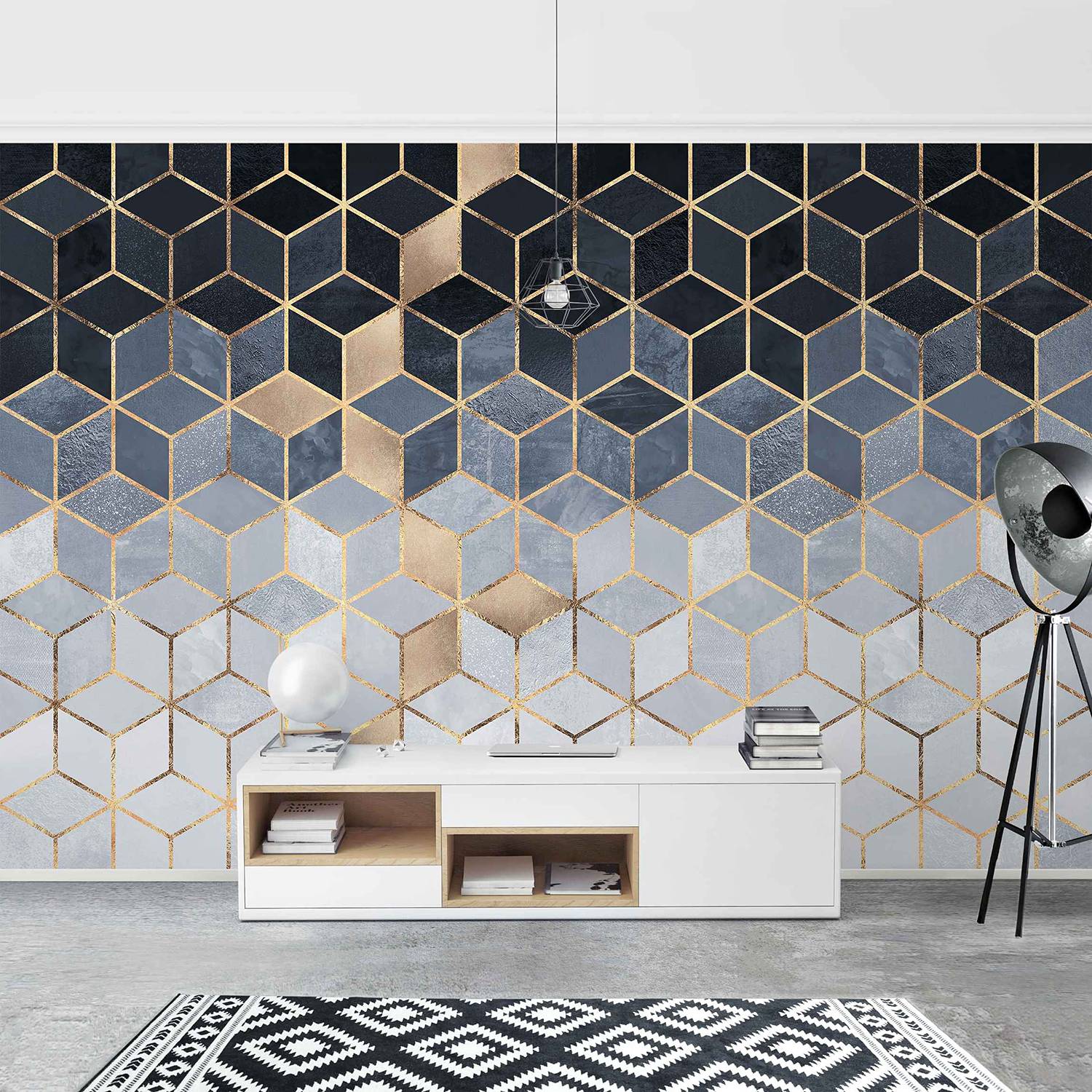 Wallpaper Golden Geometry Blue/White