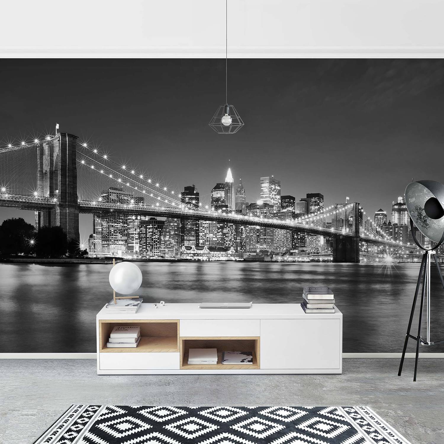 Non-woven wallpaper Manhattan Bridge Black/White